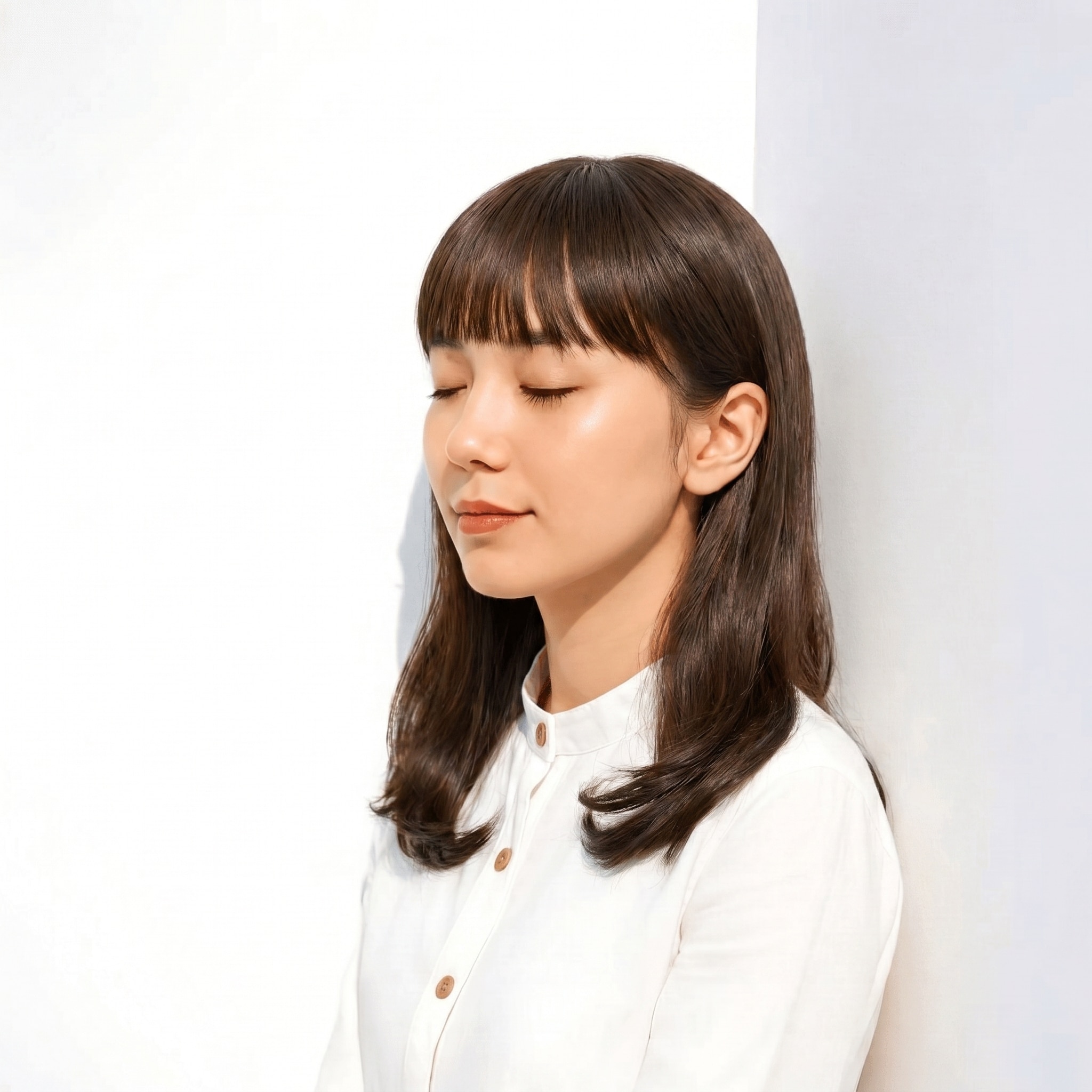 20. モカグレージュ×内巻きレイヤーセミロング: 内側からのぞく色みで、表情まで軽やかに見せる