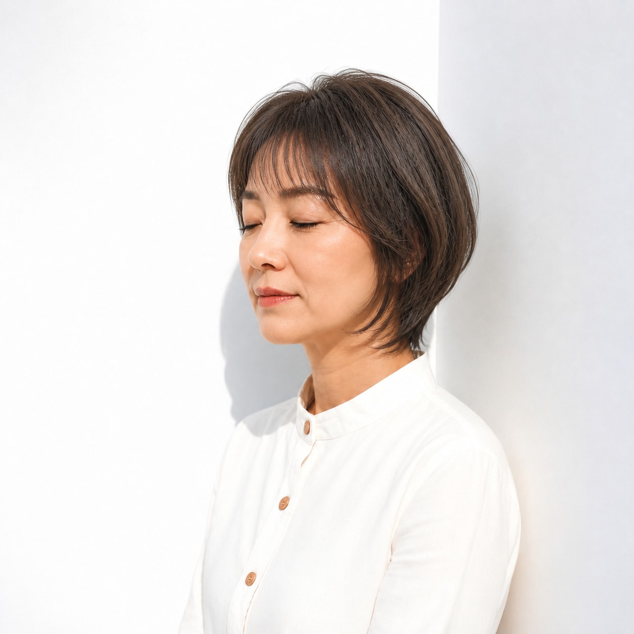 20. レイヤーボブ × ダークブラウン：50代に自然な丸みを