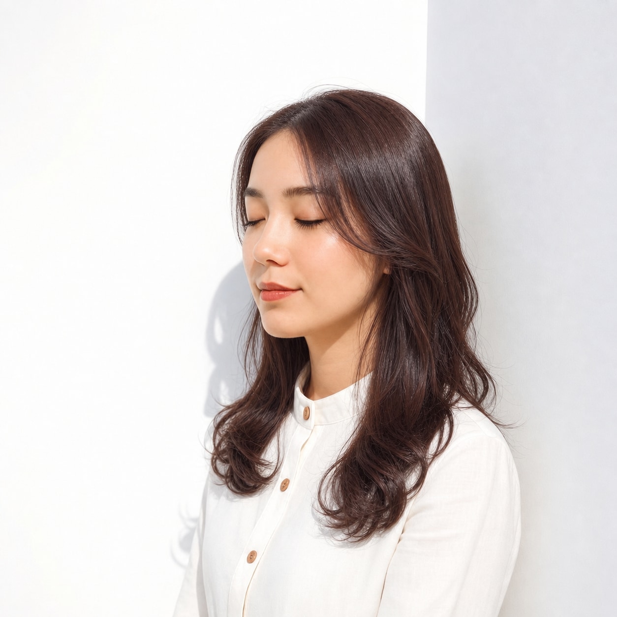 20. レッドブラウン×ブリーチなし×ウェーブロング: 暗髪ベースでもレッドブラウンが自然になじむ