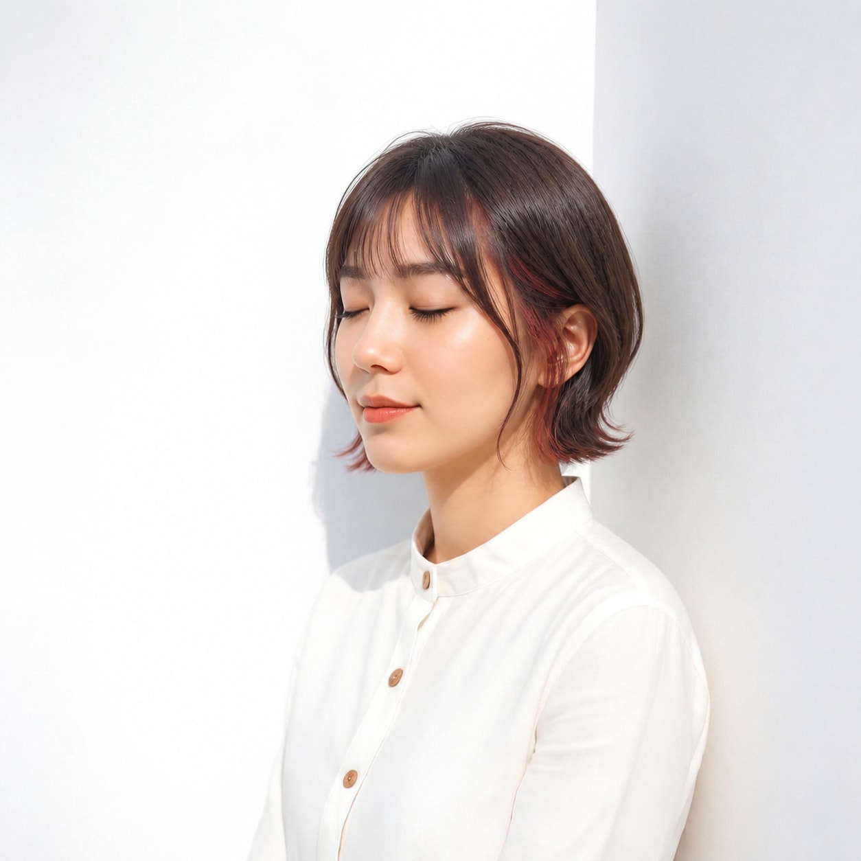 21. ショート × ローズピンクのインナーカラー：顔まわりを華やかに