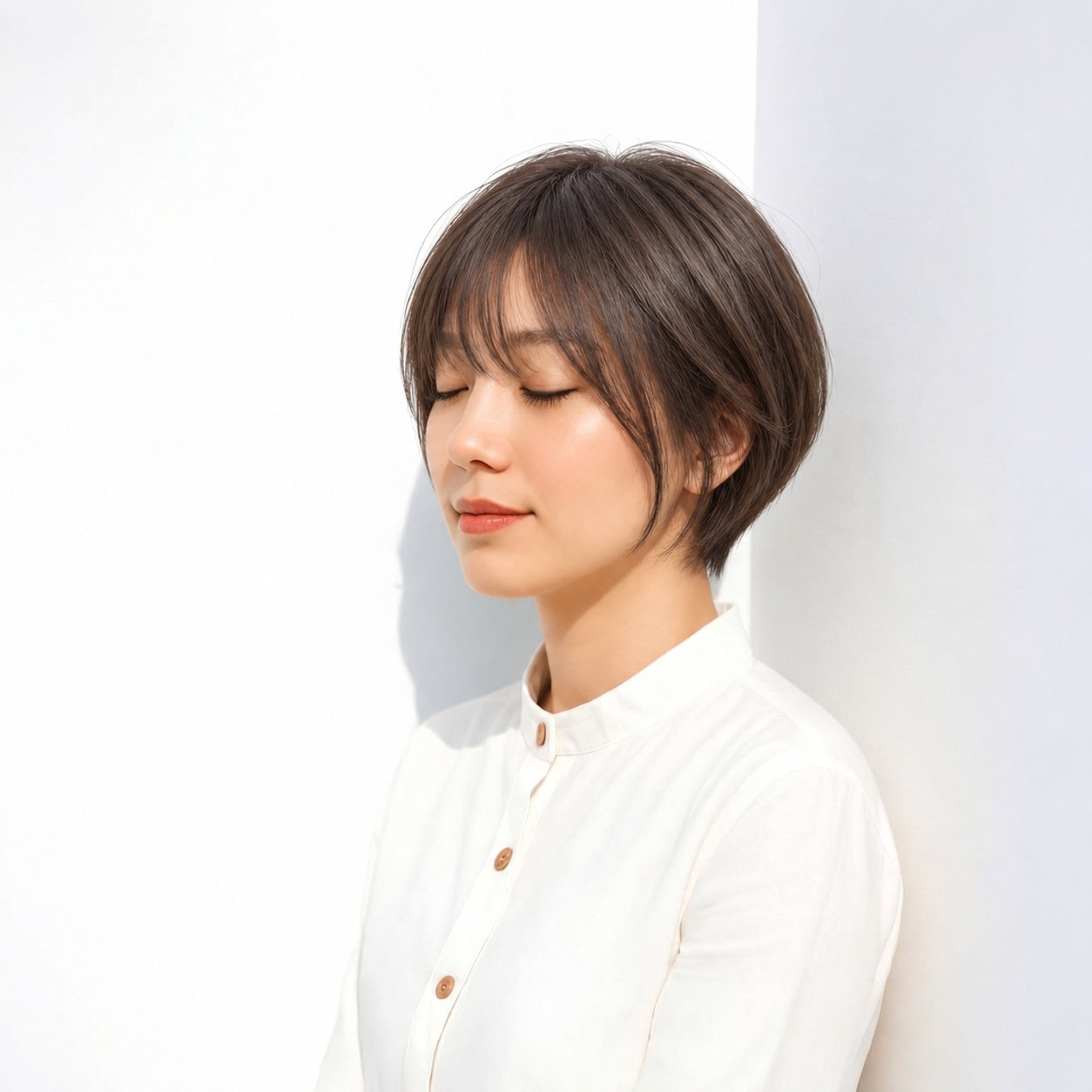 11. ショートボブ × 長めサイドバング：長い顔まわりと短い襟足で大人っぽさが際立つ