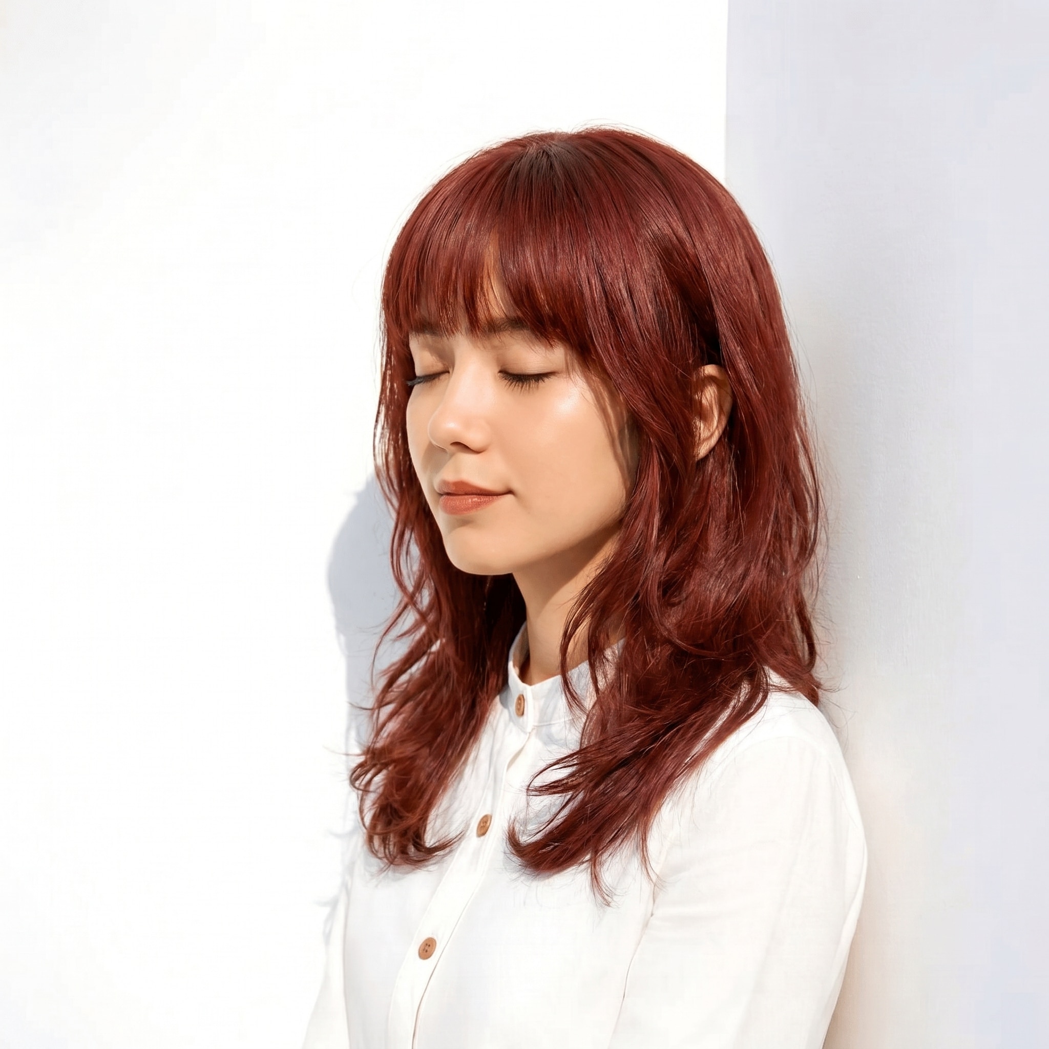 21. チェリーレッド×立体感: ゆるい波ウェーブで動きをプラス