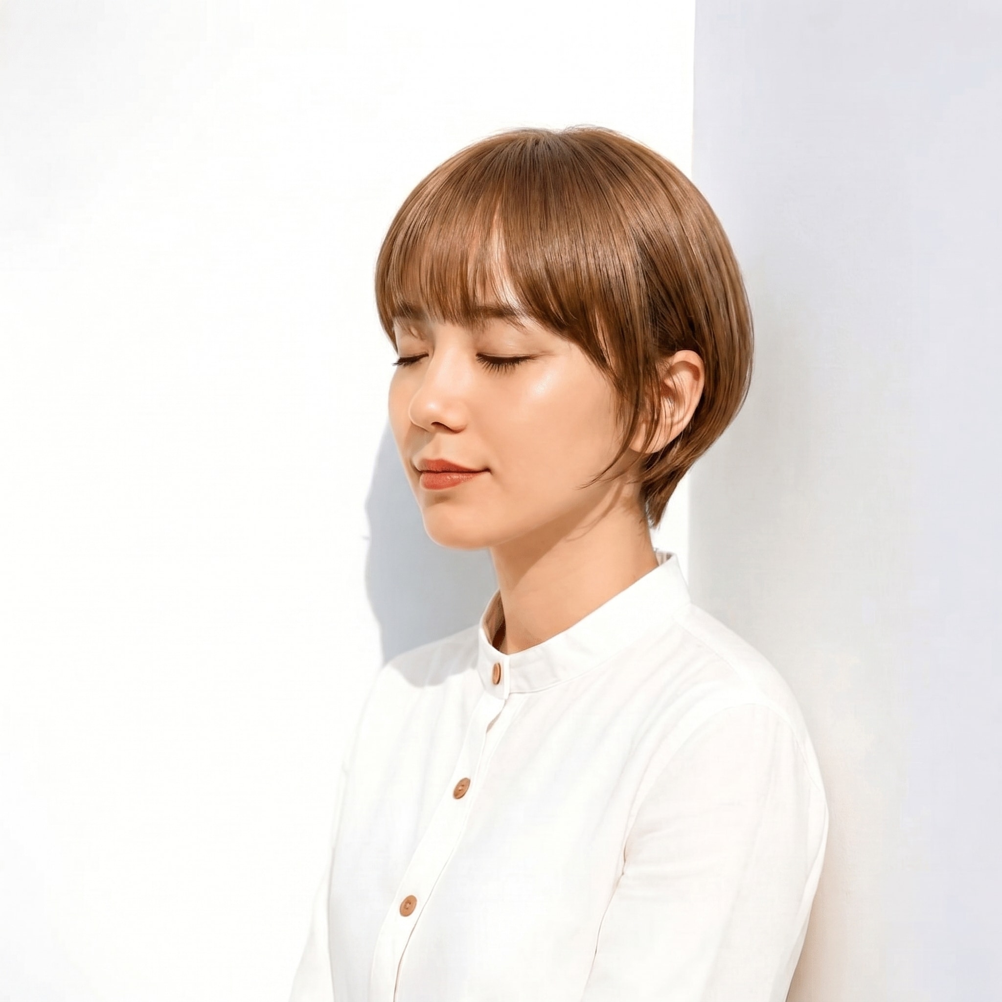 21. マロンベージュ×ショートボブ: 軽やかな丸みとツヤで立体感を演出