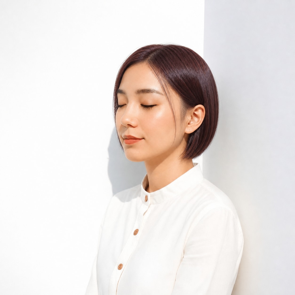 21. レッドブラウン×ブリーチなし×コンパクトショートボブ: 深みのあるレッドブラウンで短めヘアに華やかさが出る