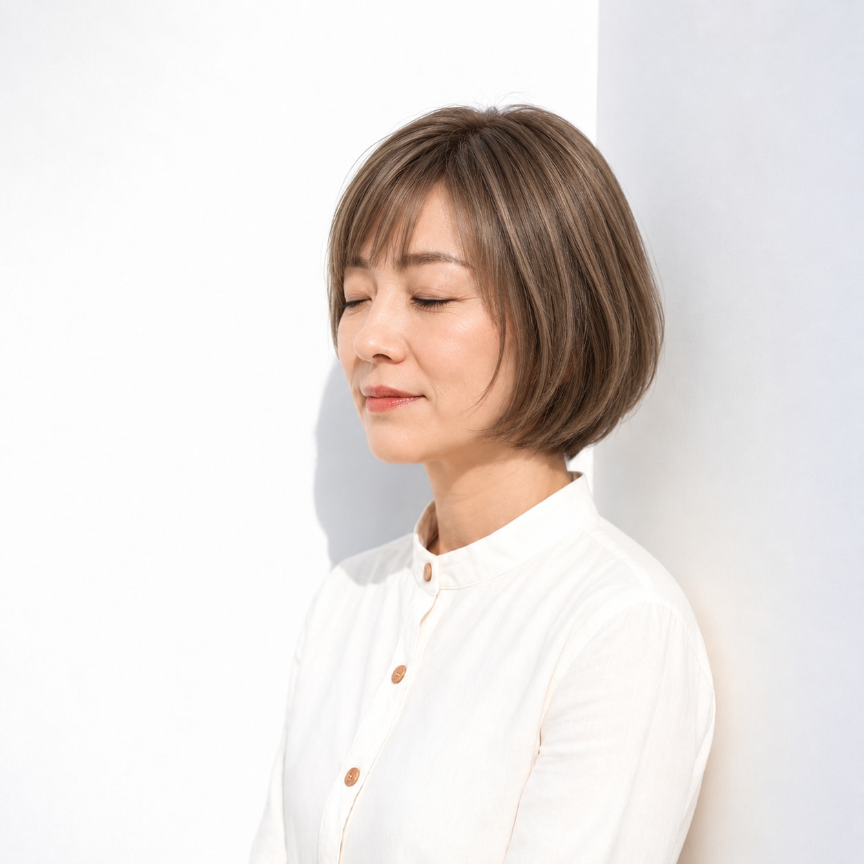 9. あご丈ボブ × ナチュラルな内巻き：やさしく上品に