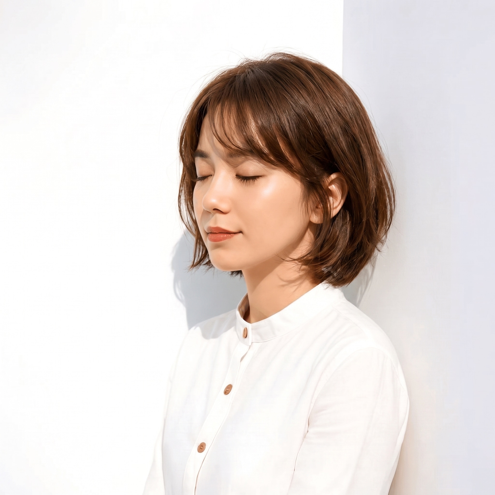 22. ココアブラウン×コンパクトショートボブ: こげ茶寄りの自然なブラウンで丸みショートが落ち着く