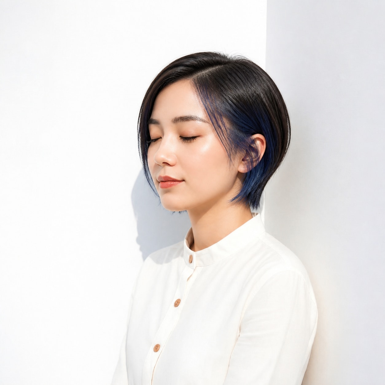 22. ショート × ネイビーブルーのインナーカラー：艶のある寒色に