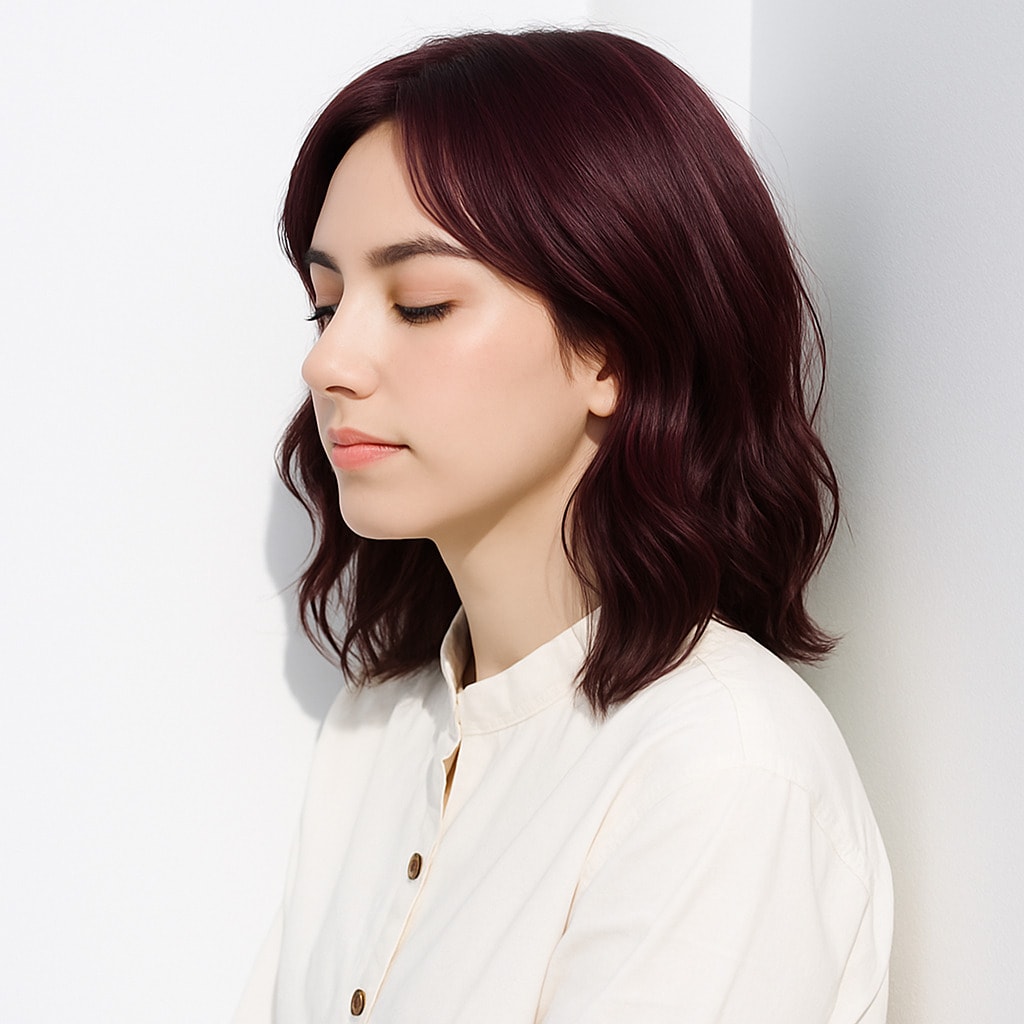 22. ピンクパープル×暗め：柔らかなウェーブで上品に