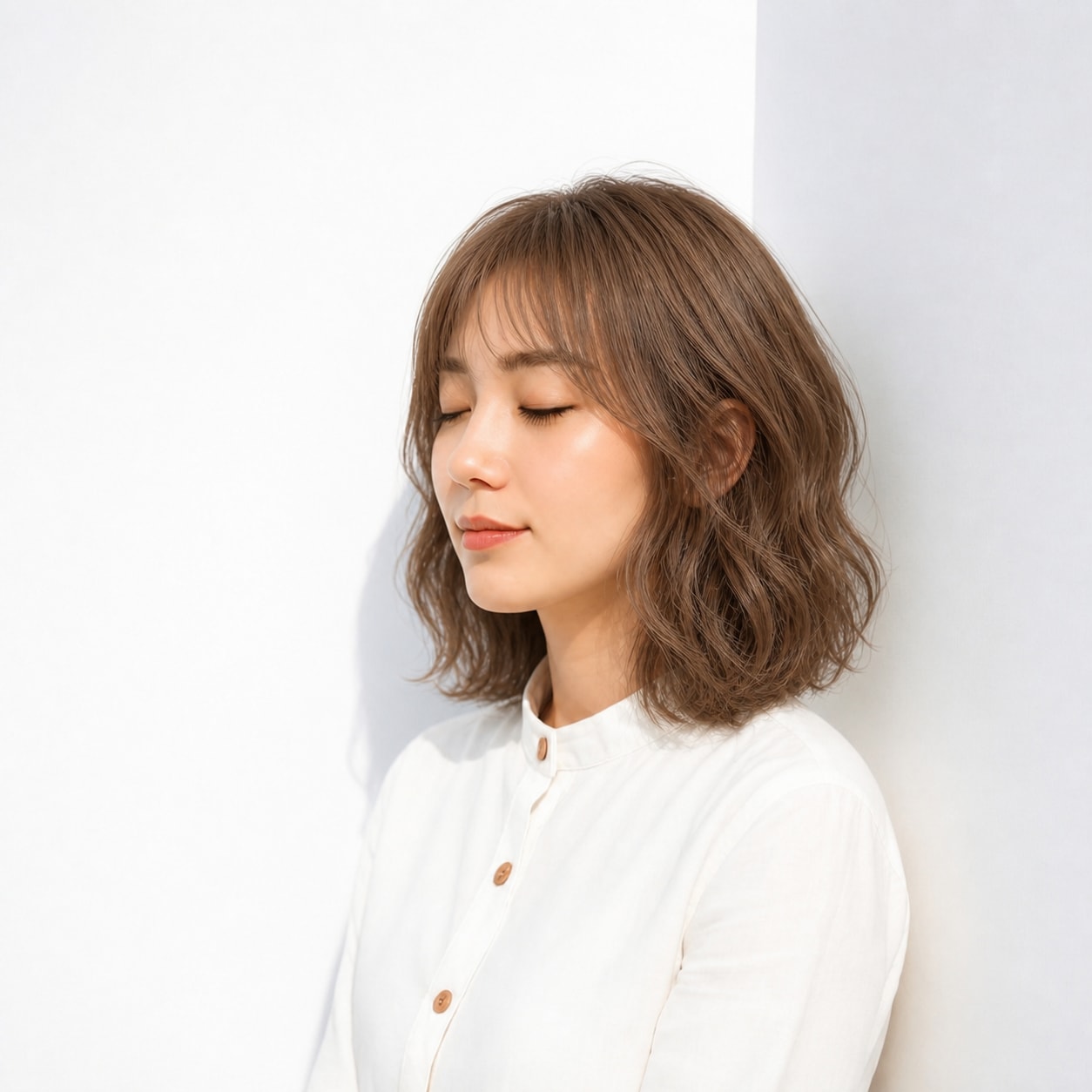 22. ヘーゼルブラウン × ウェーブミディ：抜けすぎない軽さに
