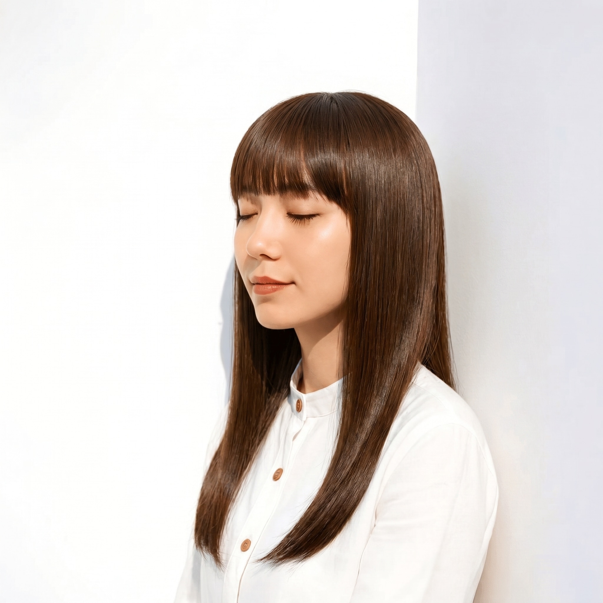 22. モカグレージュ×ストレートロング: 透けるようなツヤで、柔らかく垢抜けた印象に