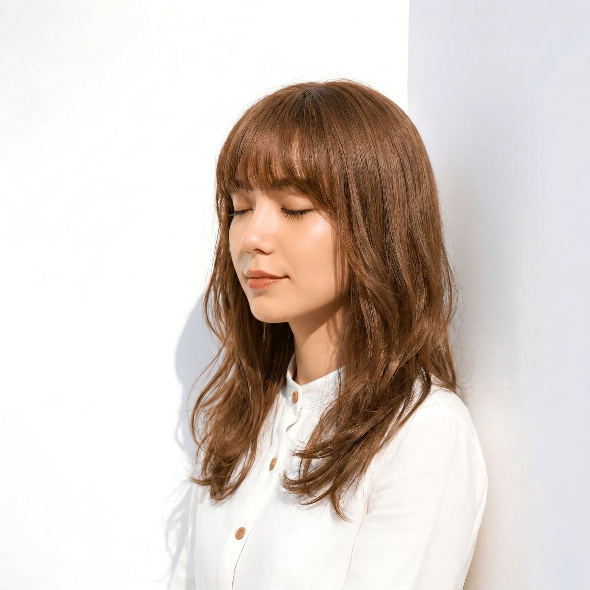 23. イエローブラウン×ゆる波セミロング: レイヤーの空気感を黄みブラウンで軽やかに