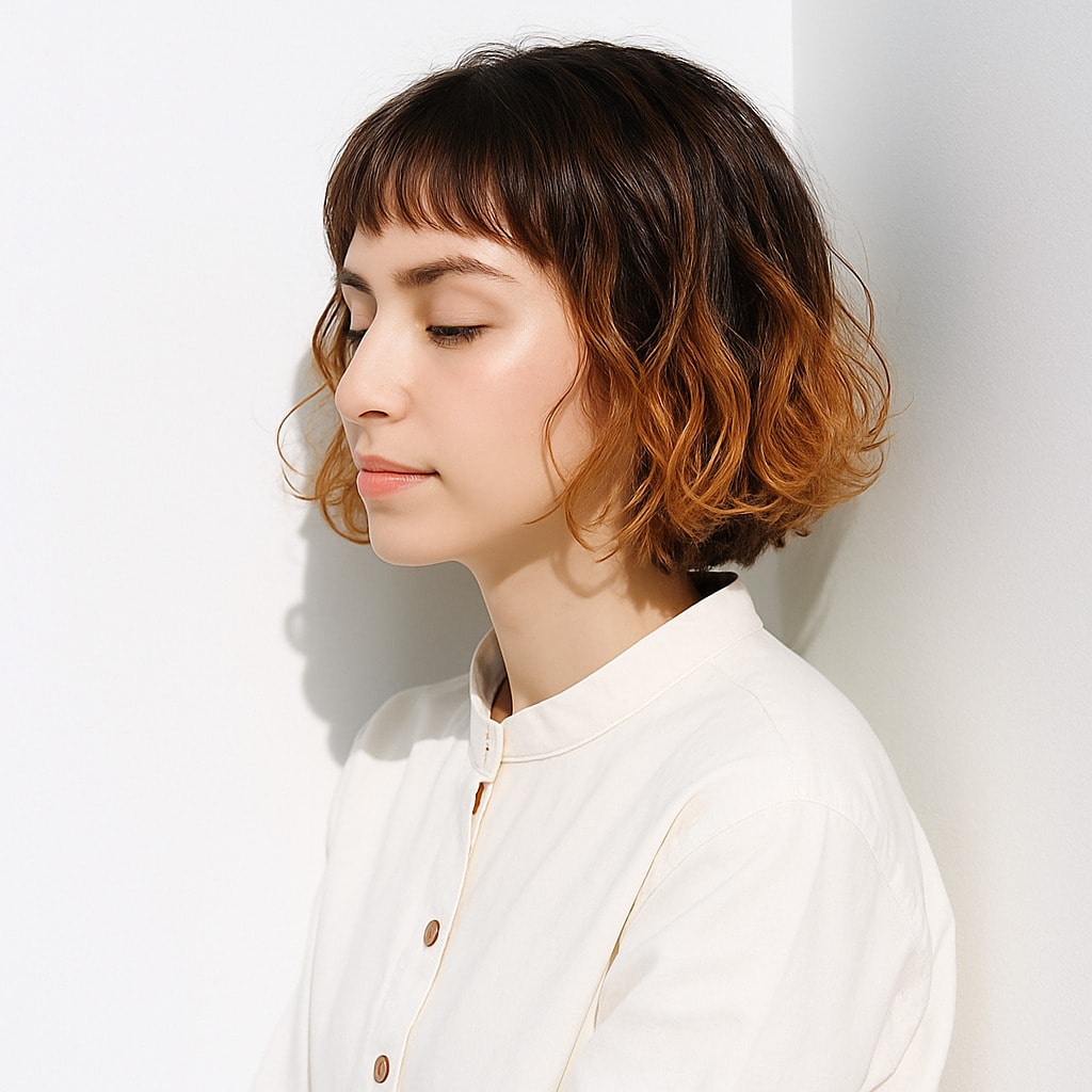 23. オレンジベージュ×ボブ：顔色を明るく映す軽やかさ