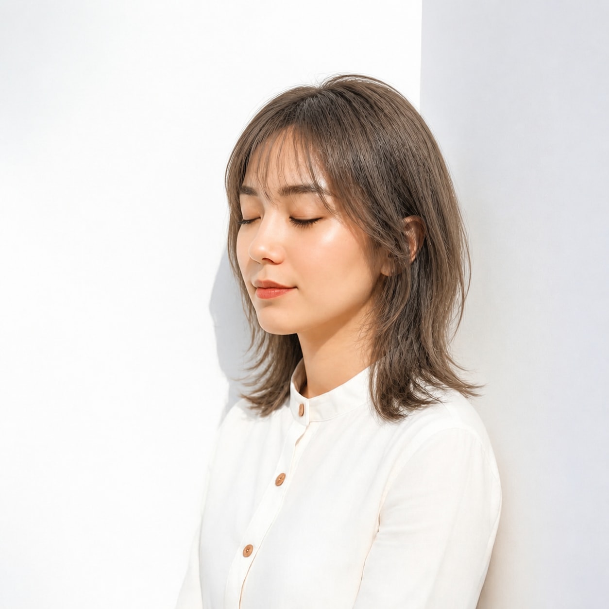 23. シャギーカット × ナチュラルミディ：毎朝扱いやすく