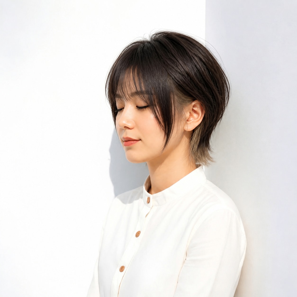23. ショート × ネイビーのインナーカラー：襟足をクールに