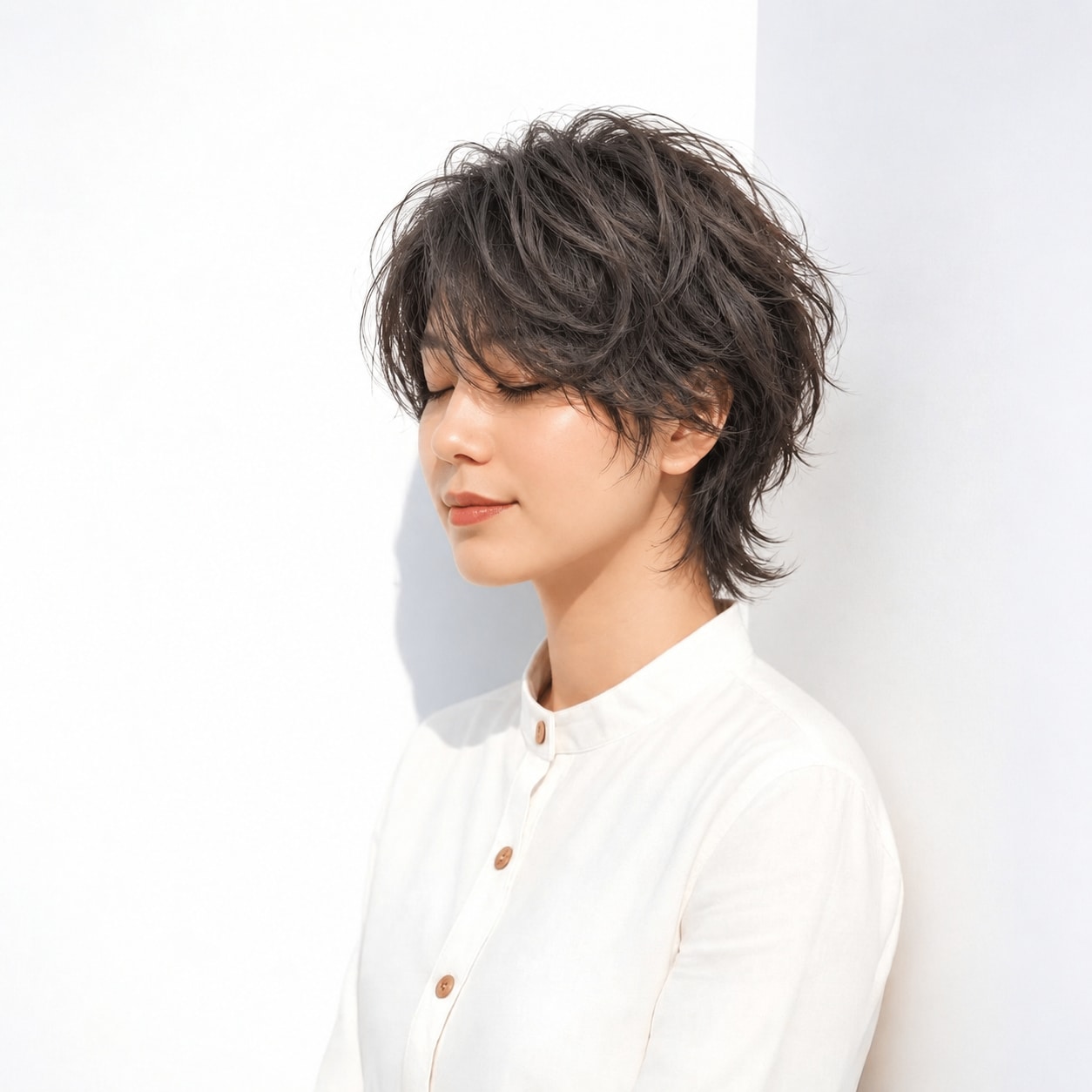 9. ハンサムショートウルフ × ゆるウェーブ：ウェーブの動きでやわらかな立体感を楽しむ