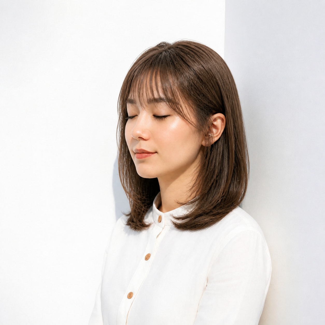 23. マロンブラウン × 暗めミディ：深い艶で上品に