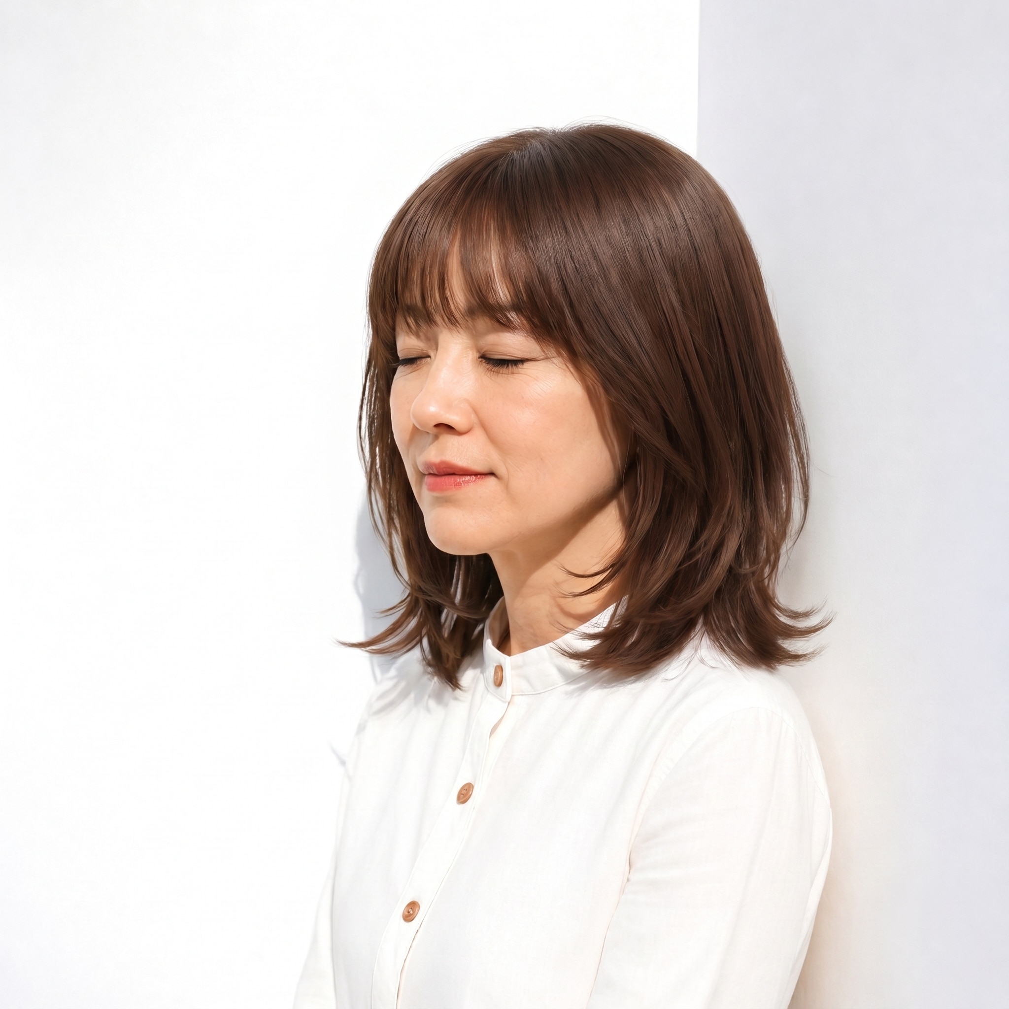 23. ミディアムレイヤー：ひし形シルエットで上品に見える