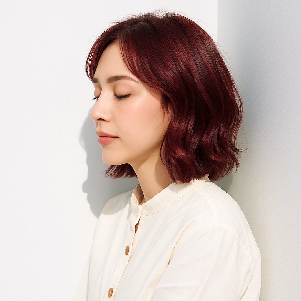 24. ピンクパープル×軽やか：軽やかに動くミディアムボブ
