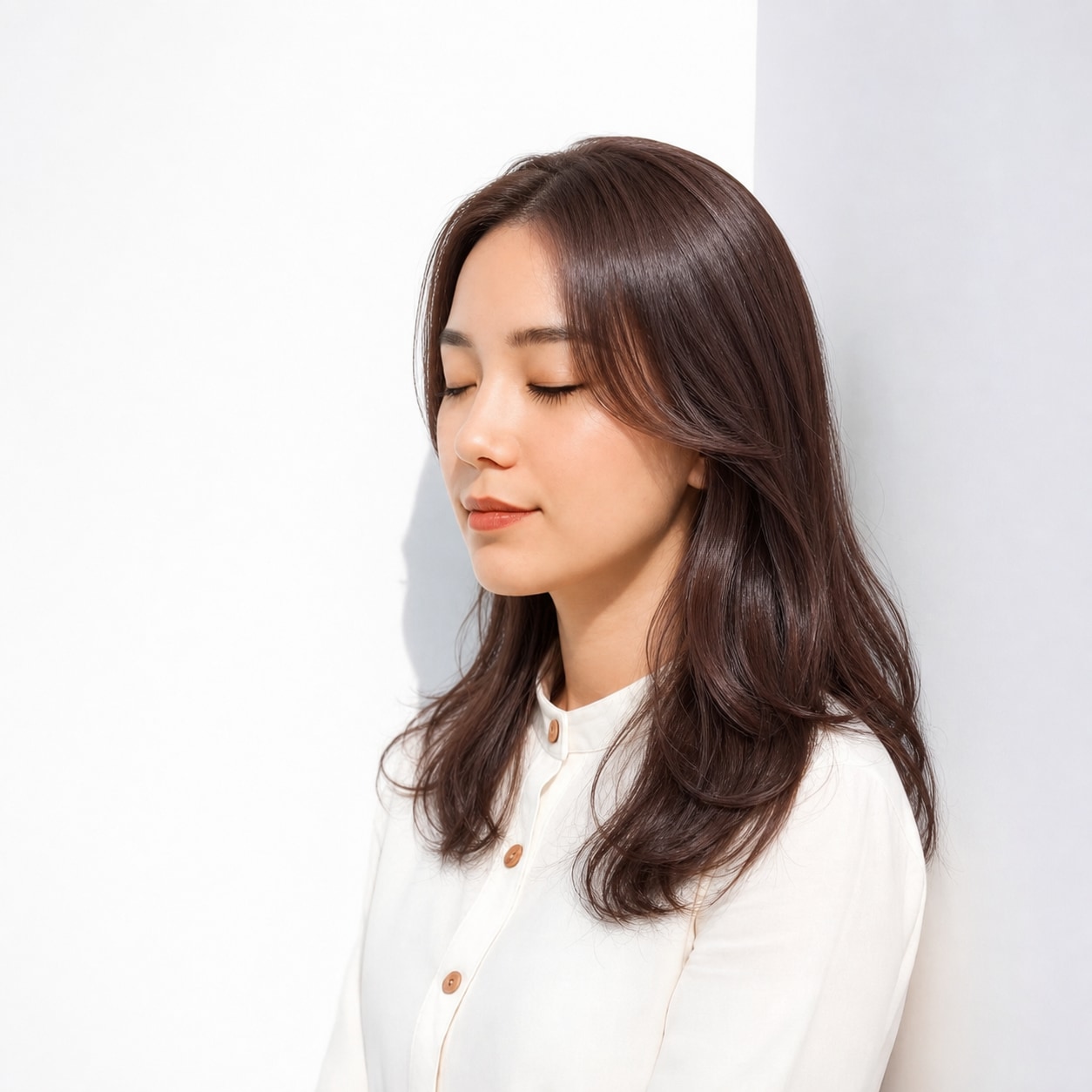 24. レッドブラウン×ブリーチなし×レイヤーロング: レッドブラウンで柔らかい印象になる