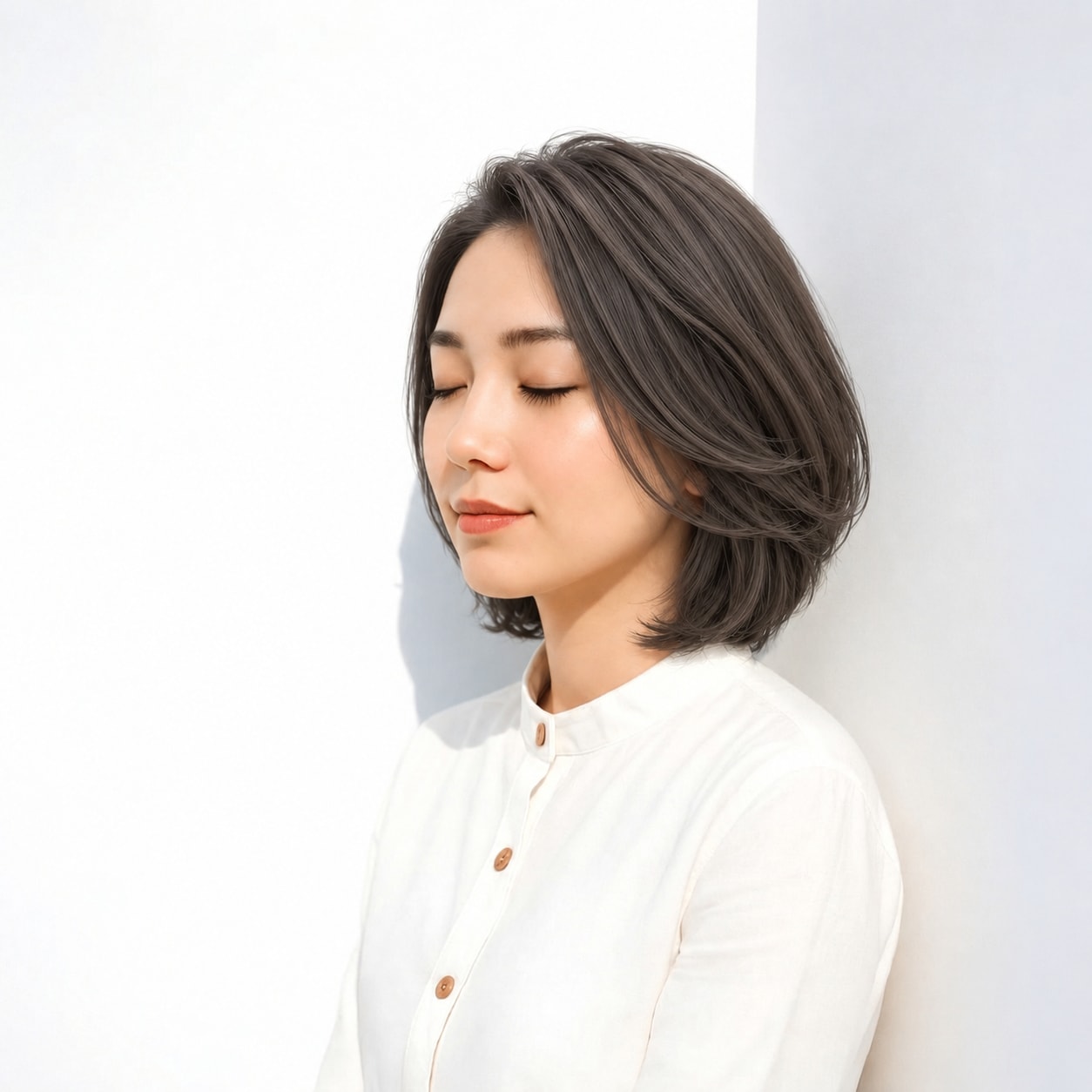 14. ひし形ボブ × レイヤー：重なる曲線が大人っぽい雰囲気をつくる