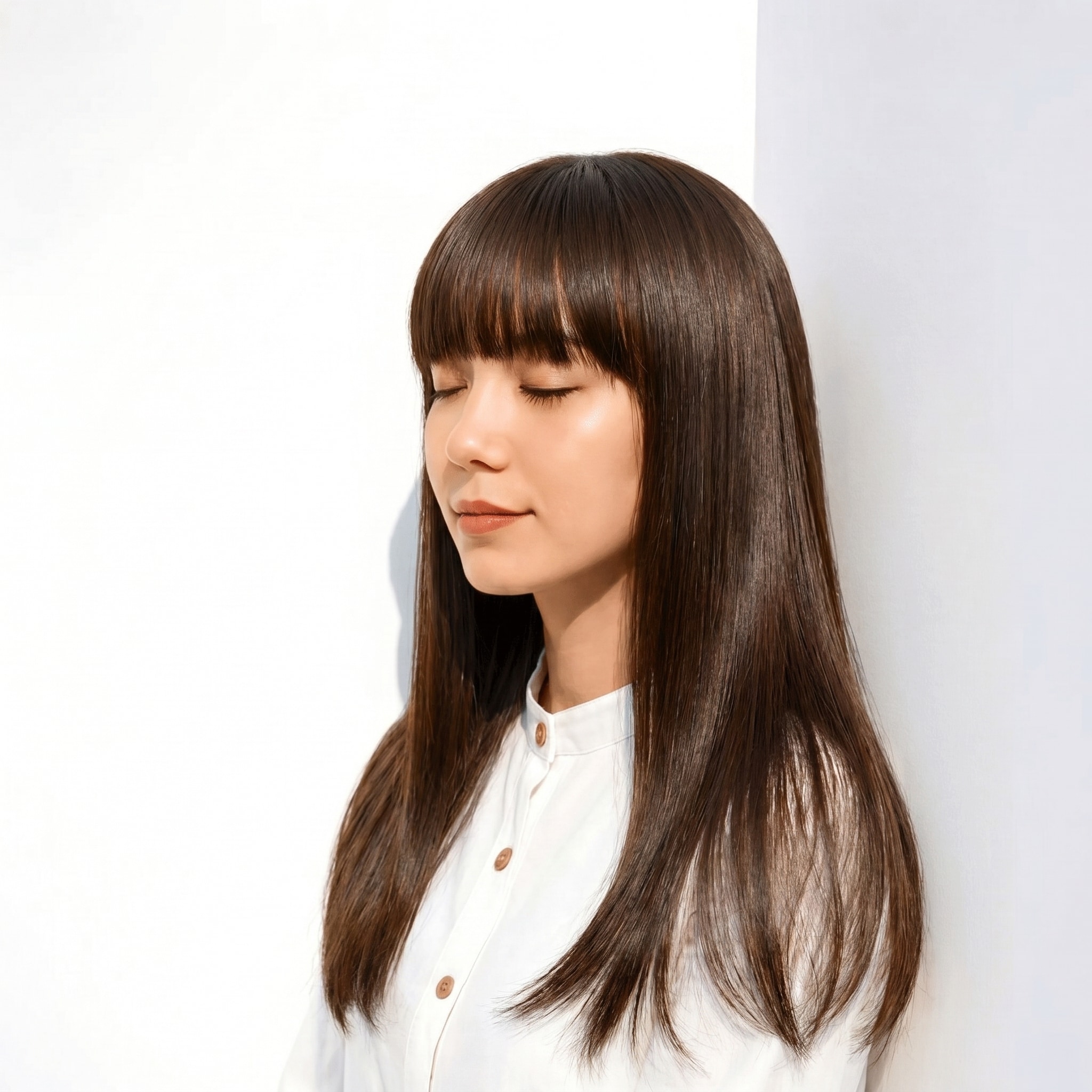 25. モカグレージュ×ストレートロング: 柔らかな色みで、自然な抜け感を引き出す