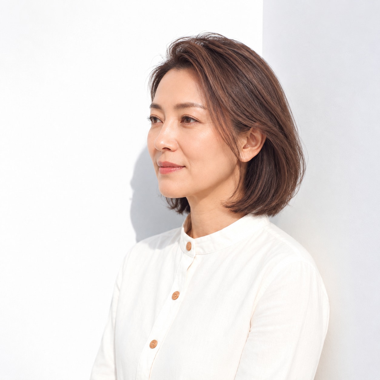 10. 前髪なしボブ × かき上げ：立体感のある大人ヘア