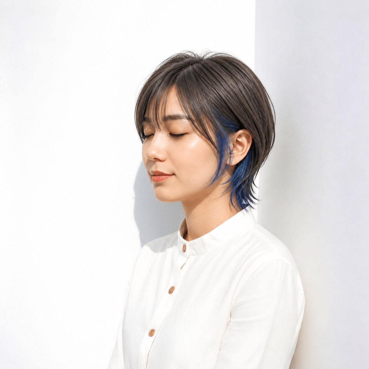 26. ショート × ブルーのインナーカラー：黒髪を爽やかに