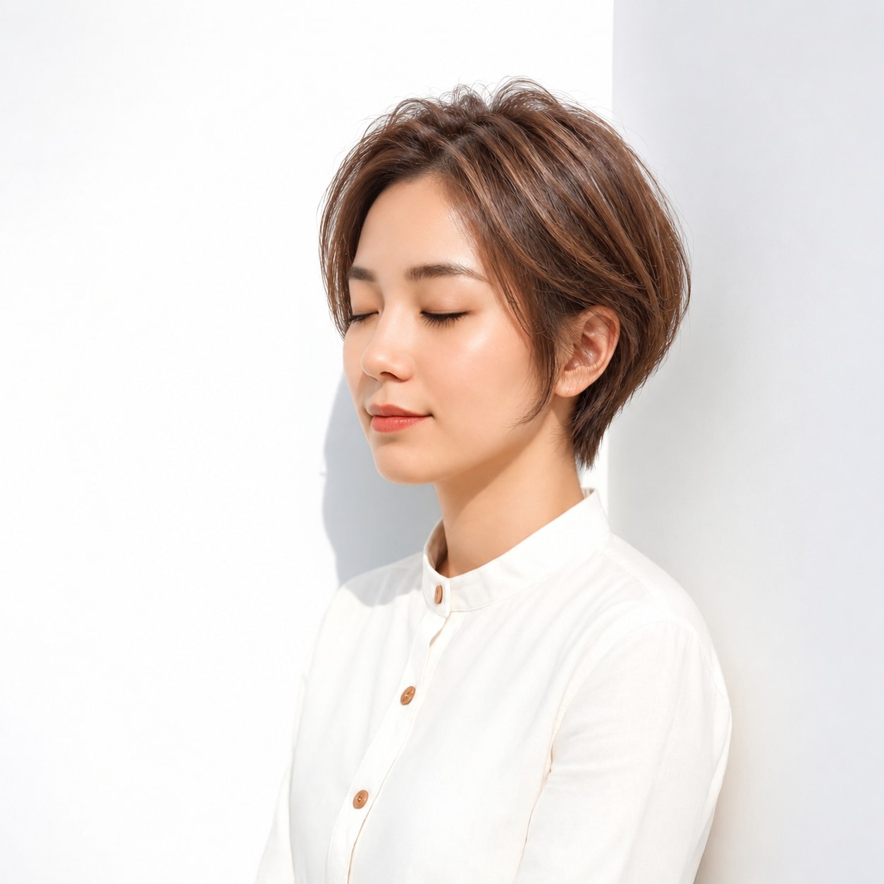 13. ラフショートボブ × 赤みブラウン：作り込みすぎない毛流れが大人っぽい