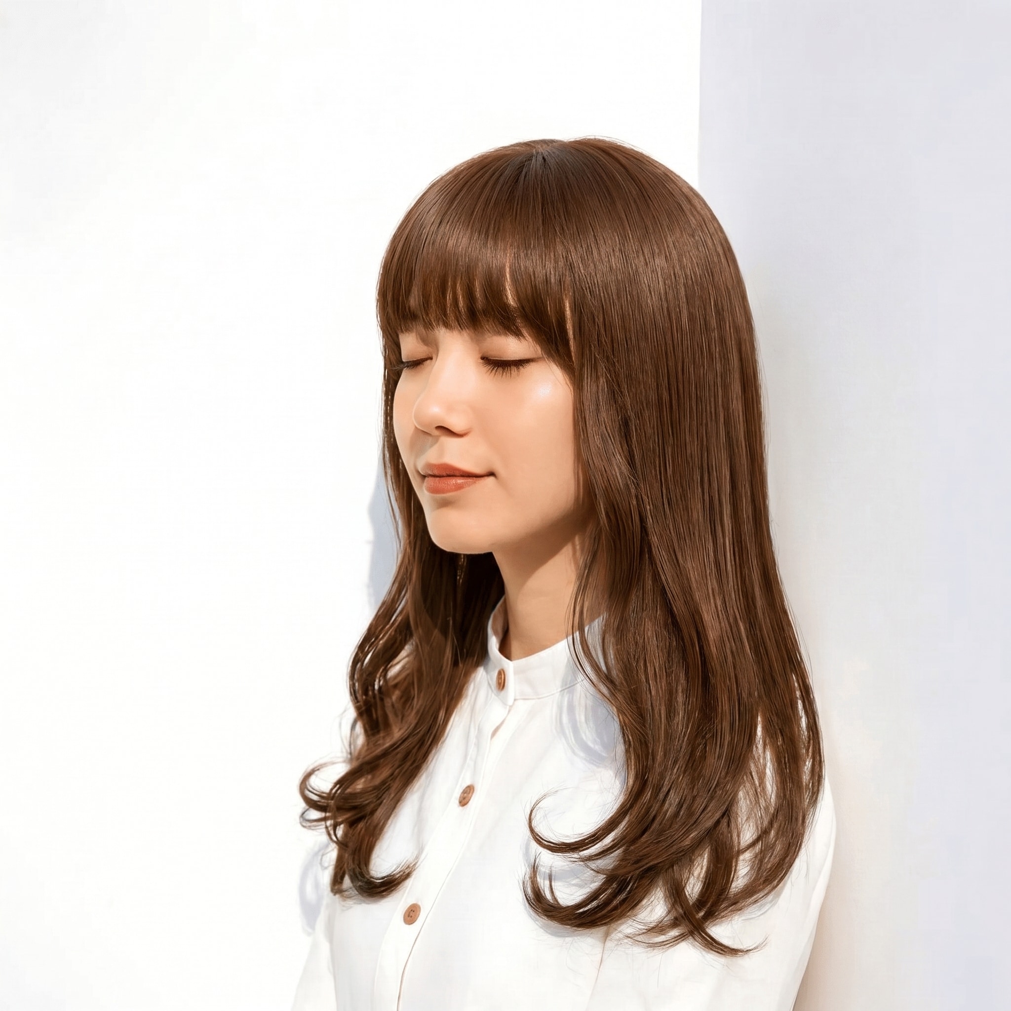 27. ブリーチなしミルクティーベージュ×ロングヘア: 透けるツヤと柔らかさで軽やかに