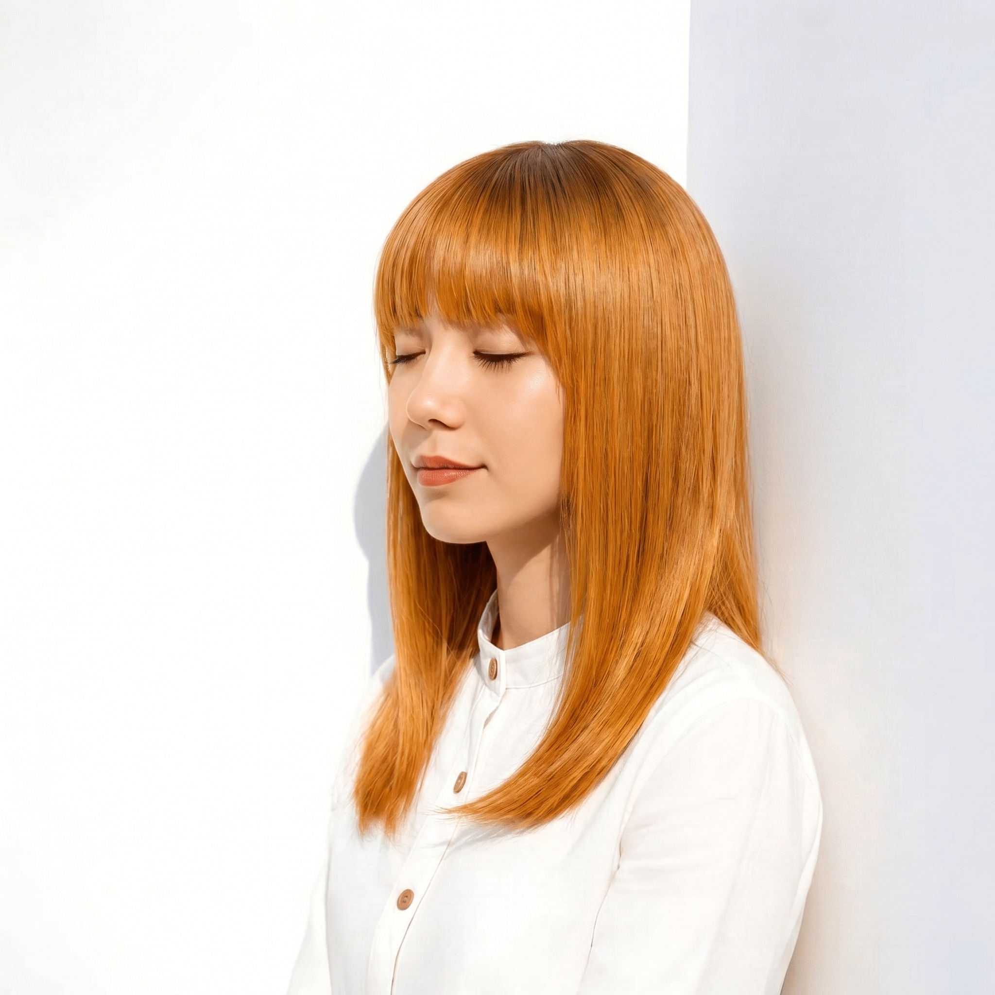 28. イエローブラウン×ミディアムロングストレート: クリアな黄みで明るさとまとまりを両立
