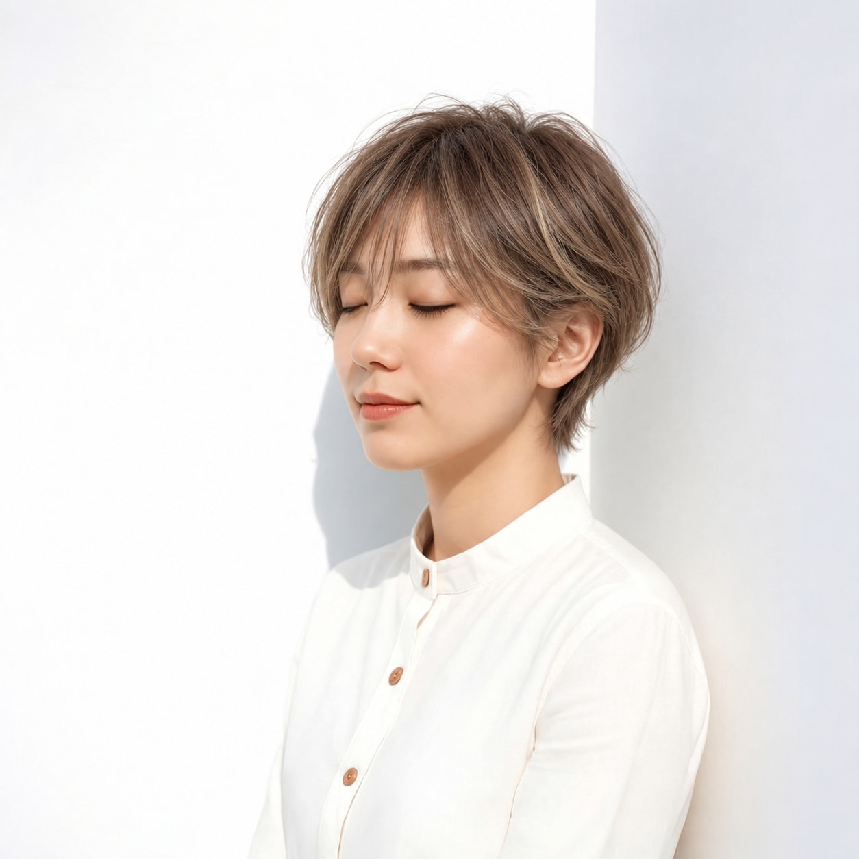 9. 丸みショート × ラフなレイヤー：ほぐした毛先で気負わない雰囲気を楽しめる