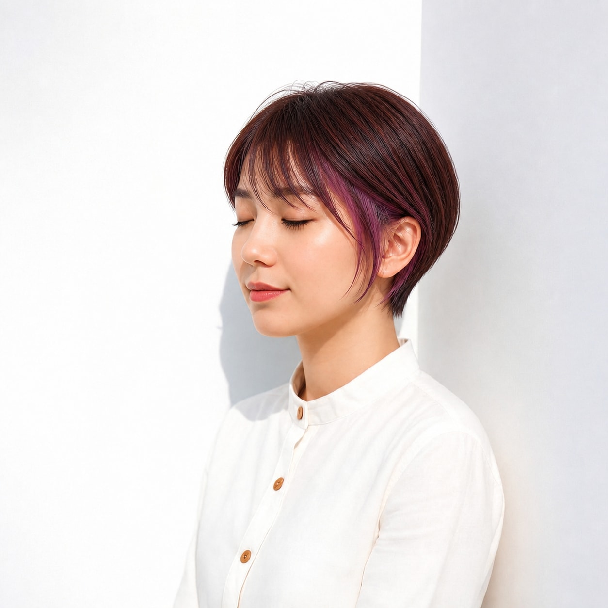 29. ショート × パープルのインナーカラー：深みのある華やかさに