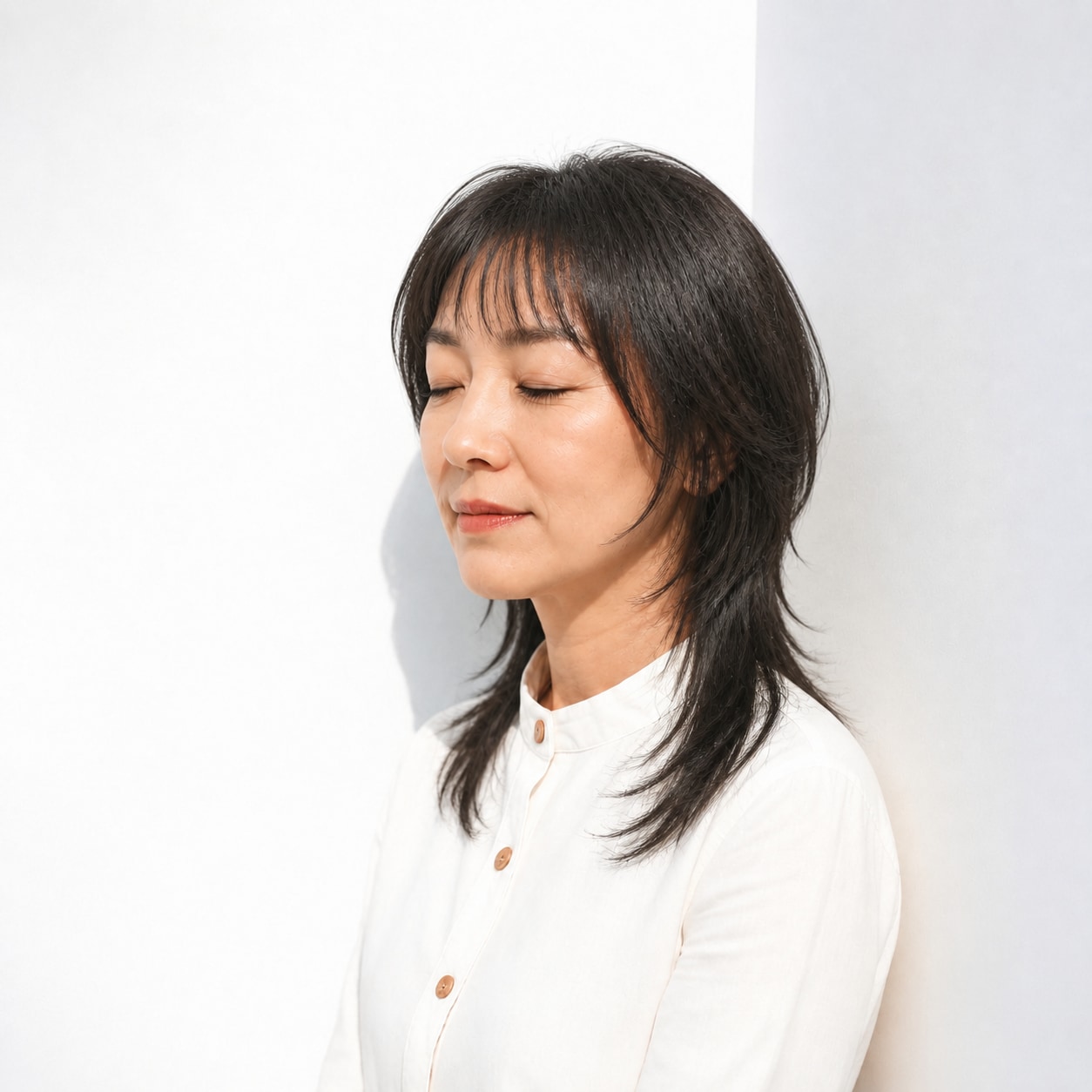 3. ウルフカット × セミロング・ロング × 黒髪レイヤー：すっきり軽いロングに