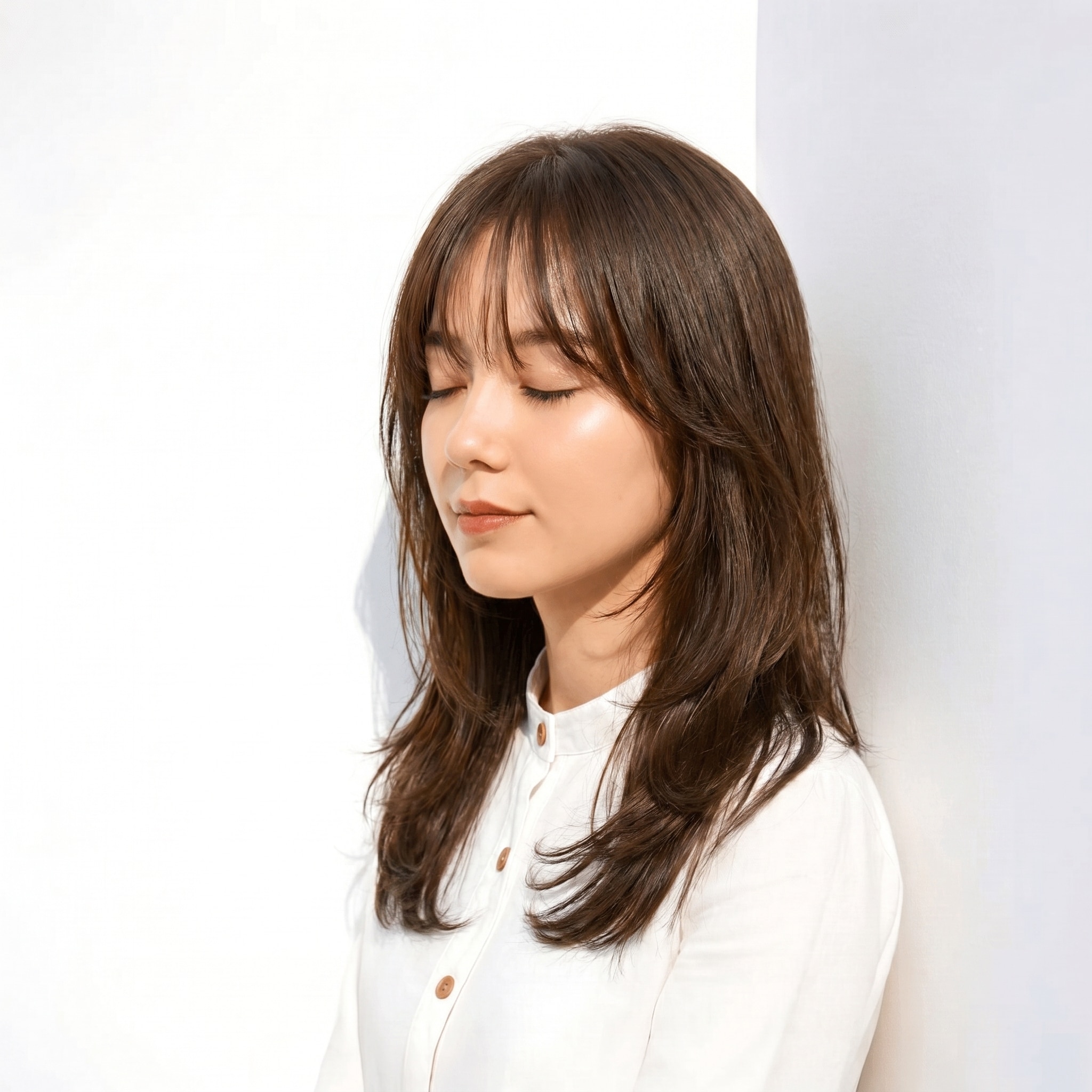 3. オリーブブラウン×ミディアムヘア：鎖骨ラインで軽やかに揺れるスタイル