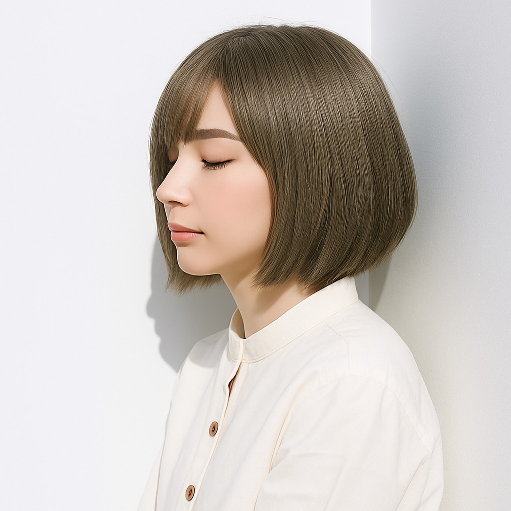 3. オリーブベージュ×ボブ：透け感と肌映えで魅力的に