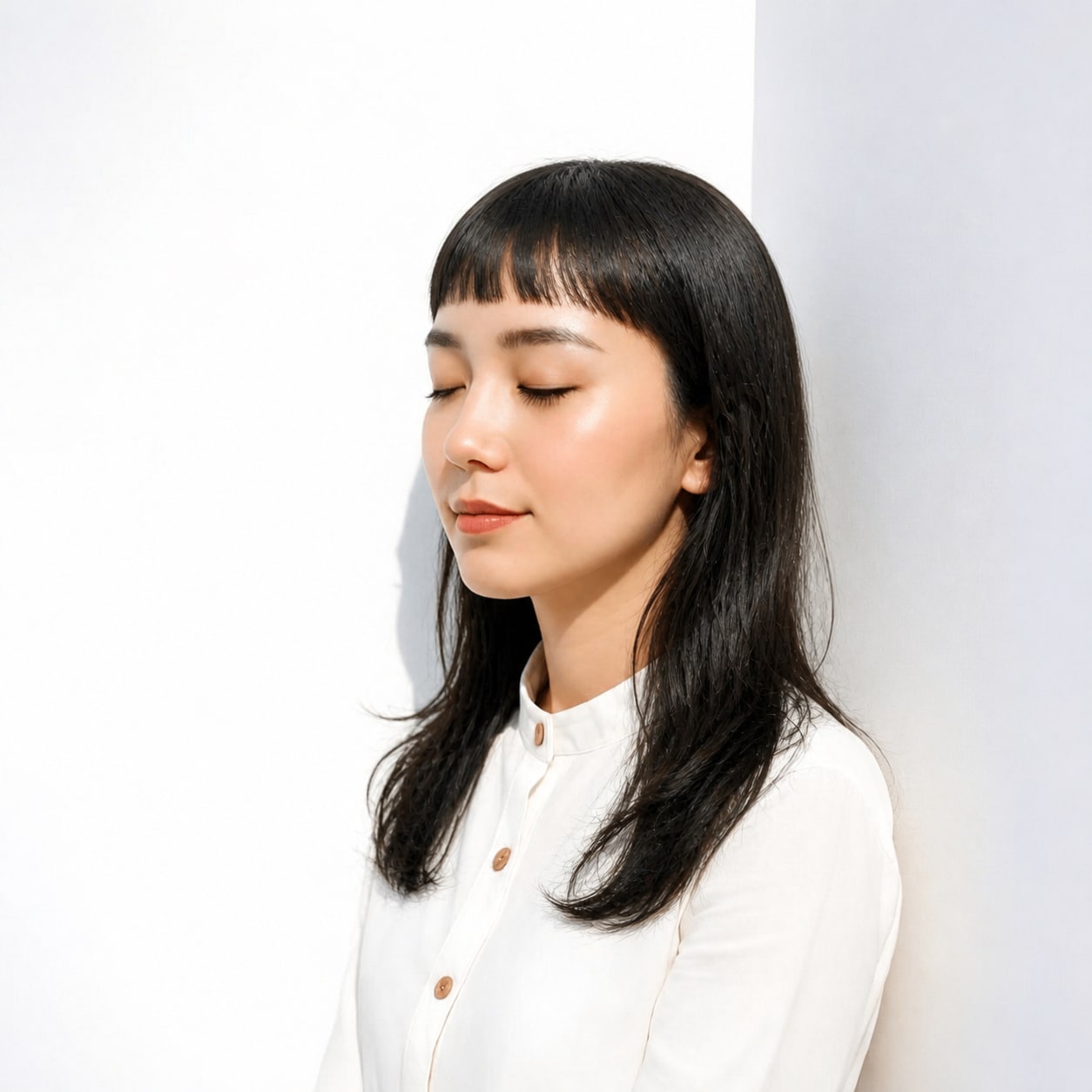 3. オン眉 × 黒髪ロング：目元を印象的に