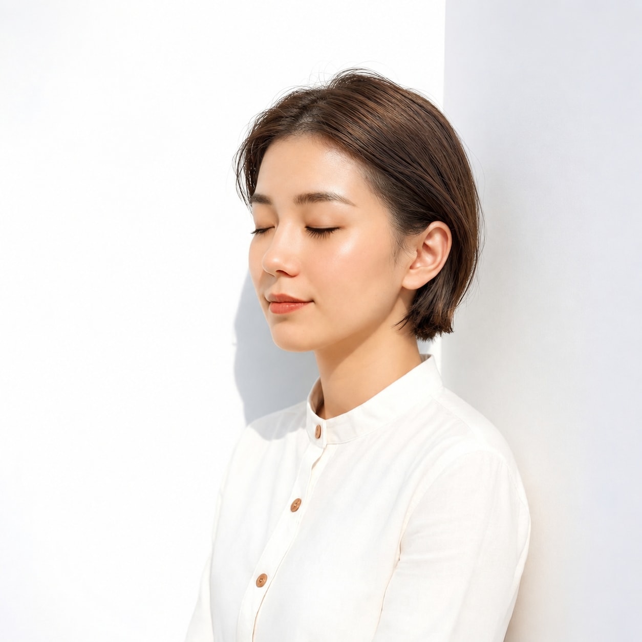 3. オールバックショート × ブラウン：額と耳を出してすっきりした輪郭を楽しめる