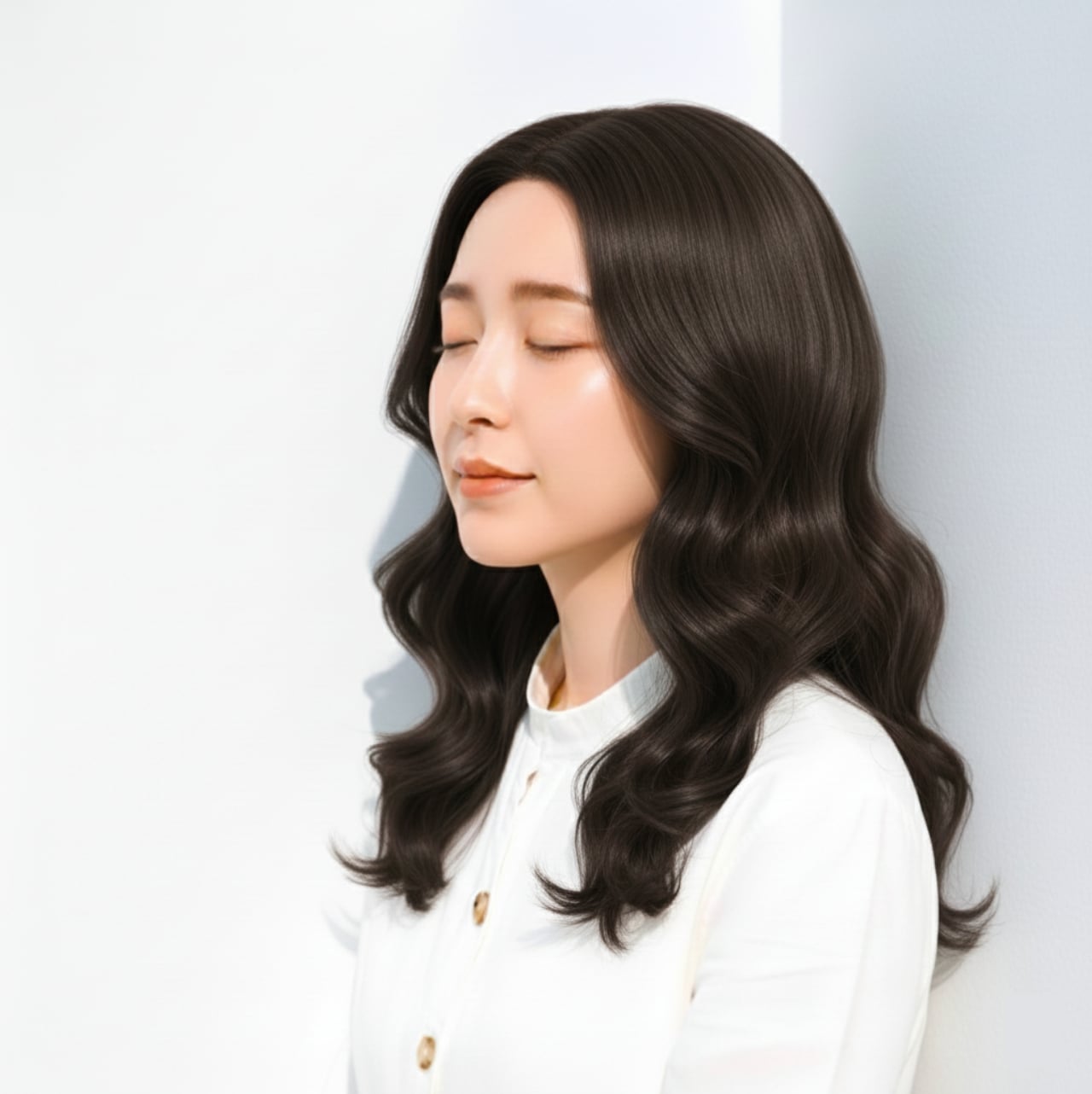 3. カーキベージュ×ゆるウェーブ：透明感が出やすく軽く見える寒色系