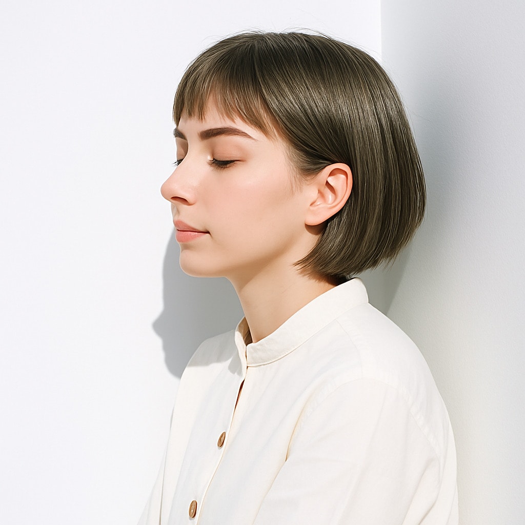 3. カーキベージュ×ショートボブ：赤みを抑えて上品な印象に