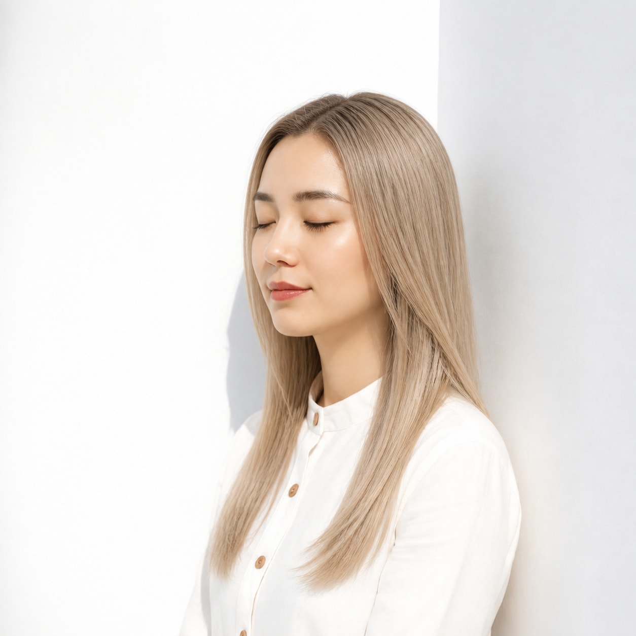 3. ゴールドアッシュ × ストレートロング：淡いゴールドをさらりと楽しむ