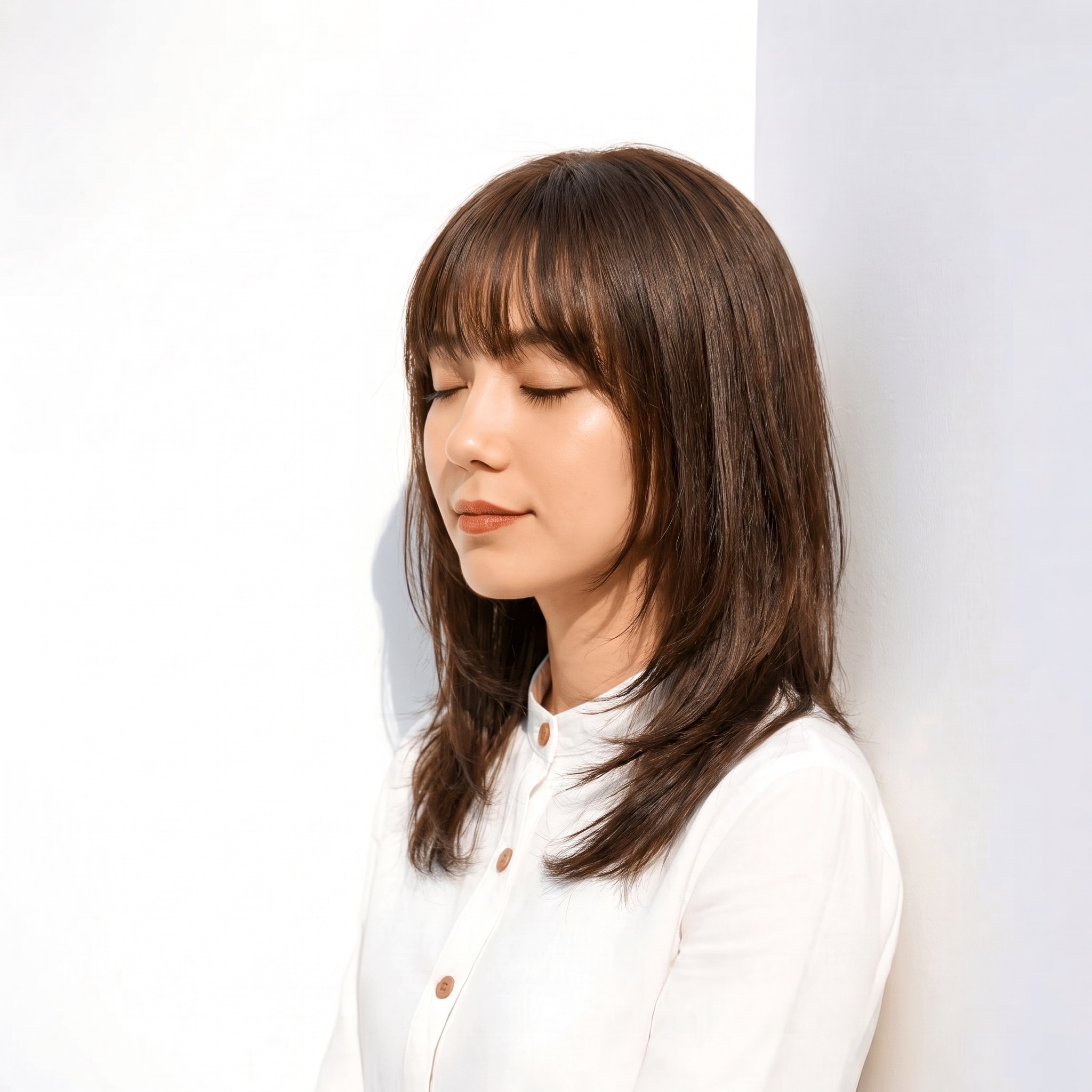 3. ココアブラウン×ストレートミディアム: チョコレートのような深いブラウンでストレートが落ち着く