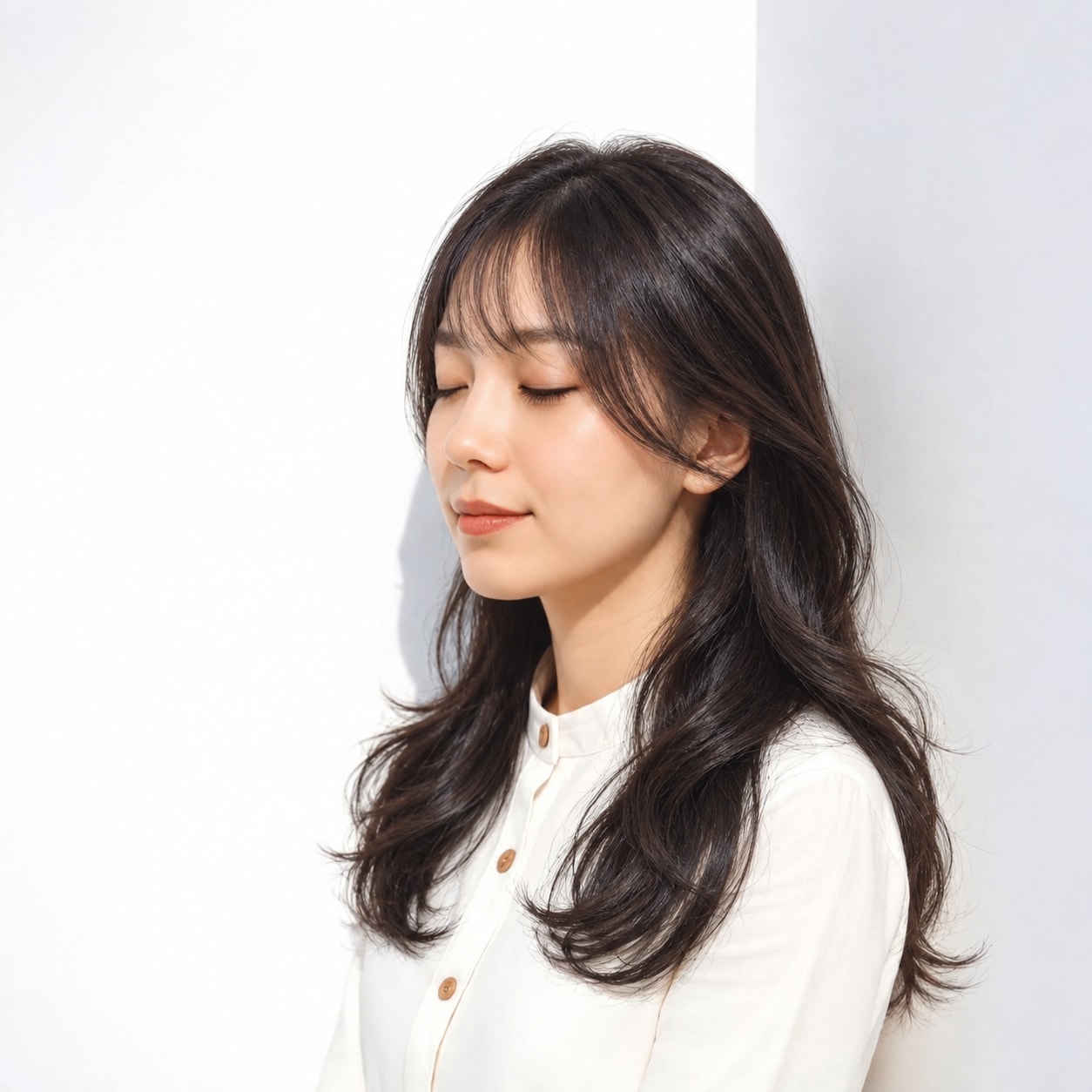 3. サイドバング × 後れ毛：結んだときも顔まわりが途切れず、輪郭がやわらぎます