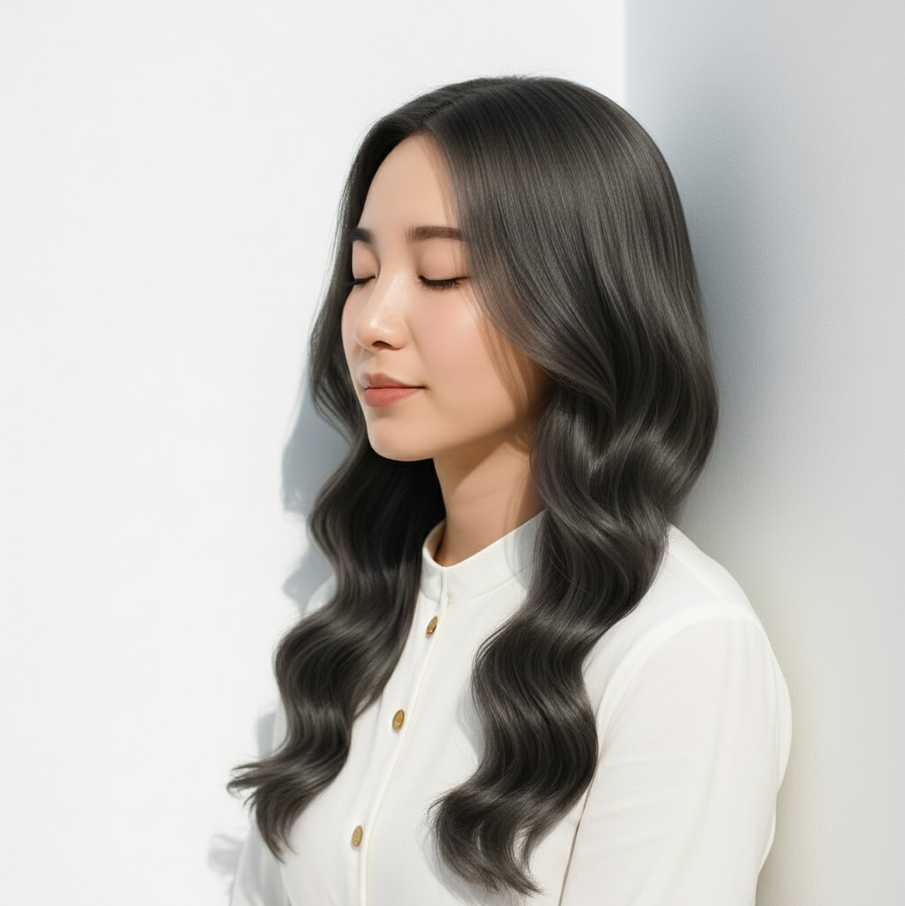 3. シアーなグレージュ×ナチュラルウェーブ：柔光で包むような軽さが魅力