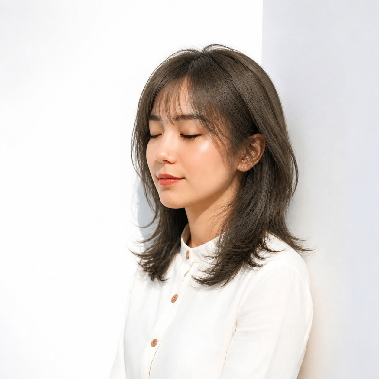 3. シャギーカット × 透けバング：やさしく軽い表情に