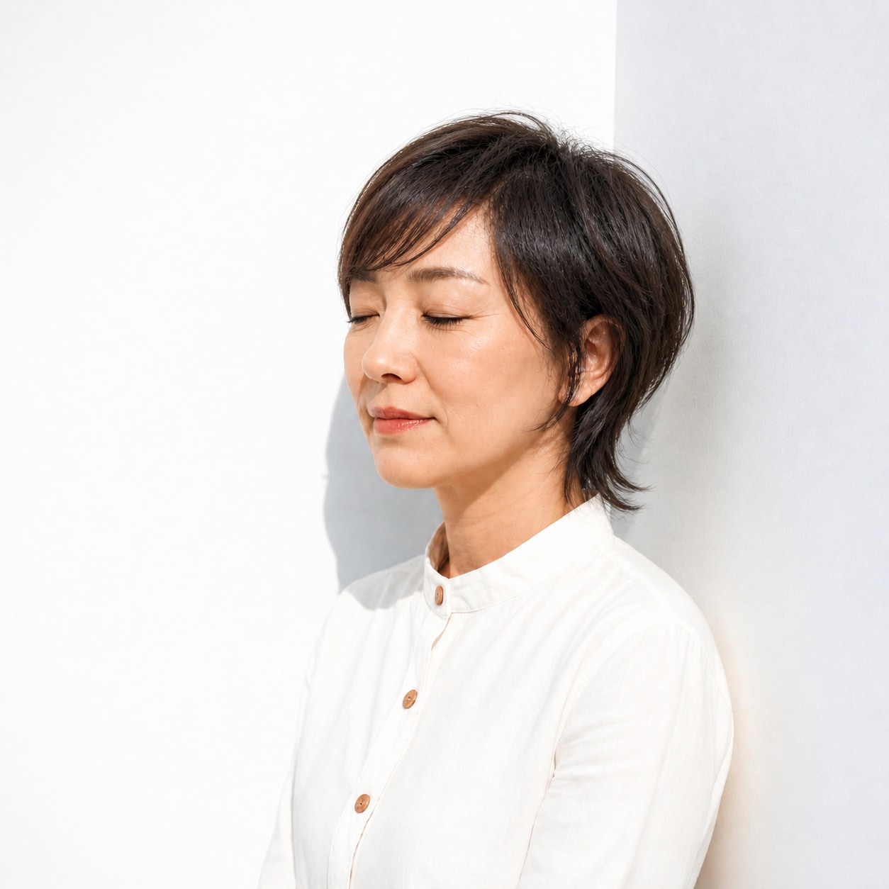 3. ショートウルフ × 暗髪レイヤー：50代をすっきり上品に