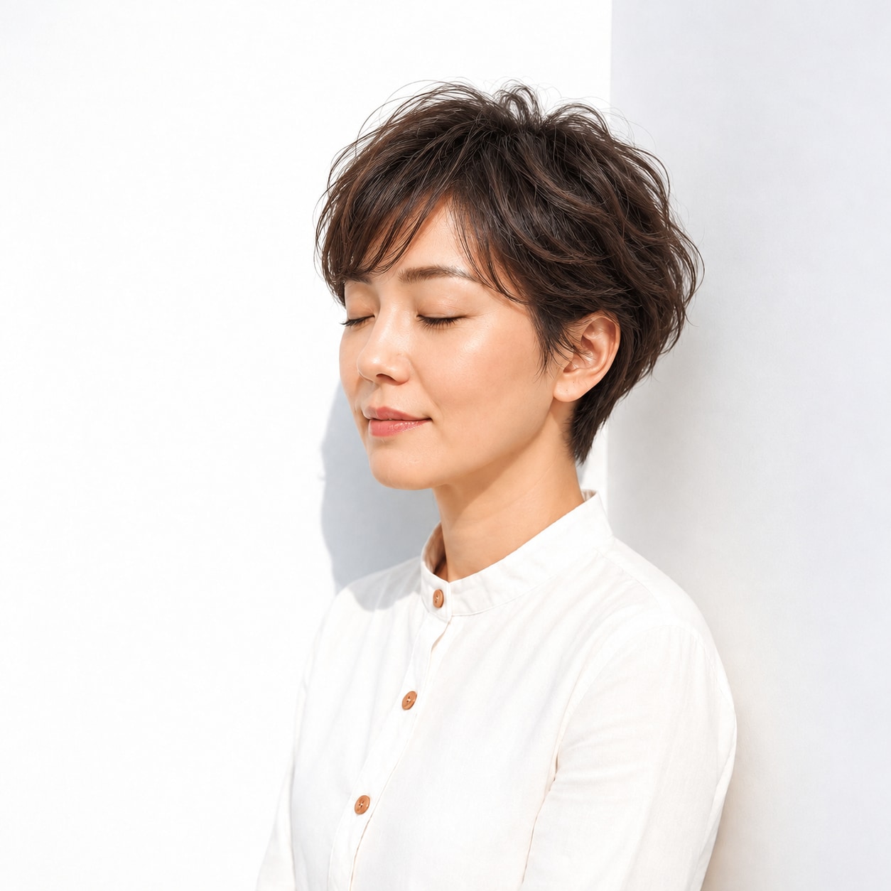 3. ショートパーマ × 斜めバング：軽快な動きに可愛らしさを