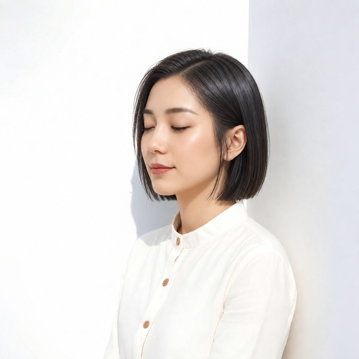 3. ストレートボブ × 前髪なし × ストレート：ラインが乱れず、シンプルなボブの形をきれいに見せます
