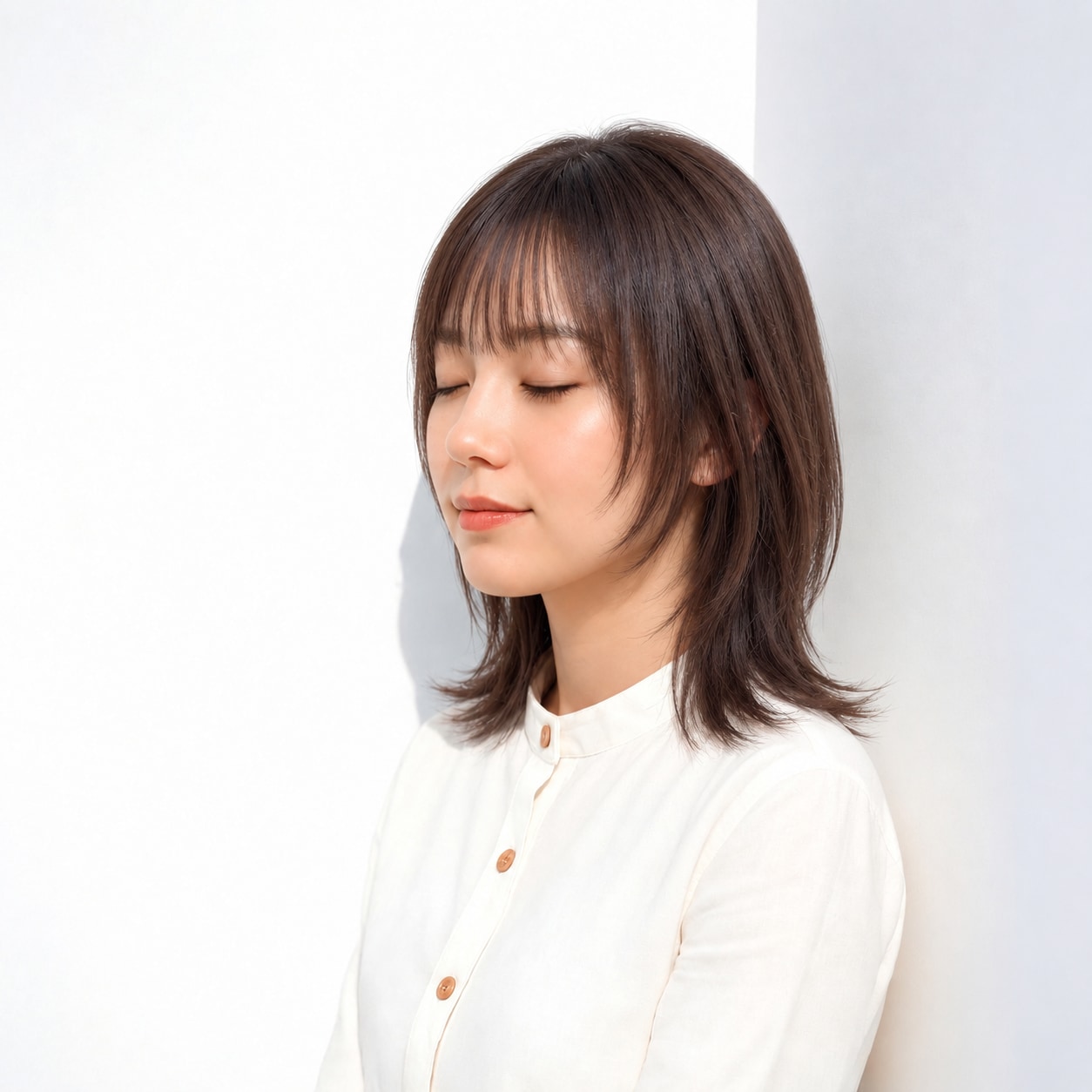 3. ストレートミディアム × サイドバング：縦のラインで自然に調整