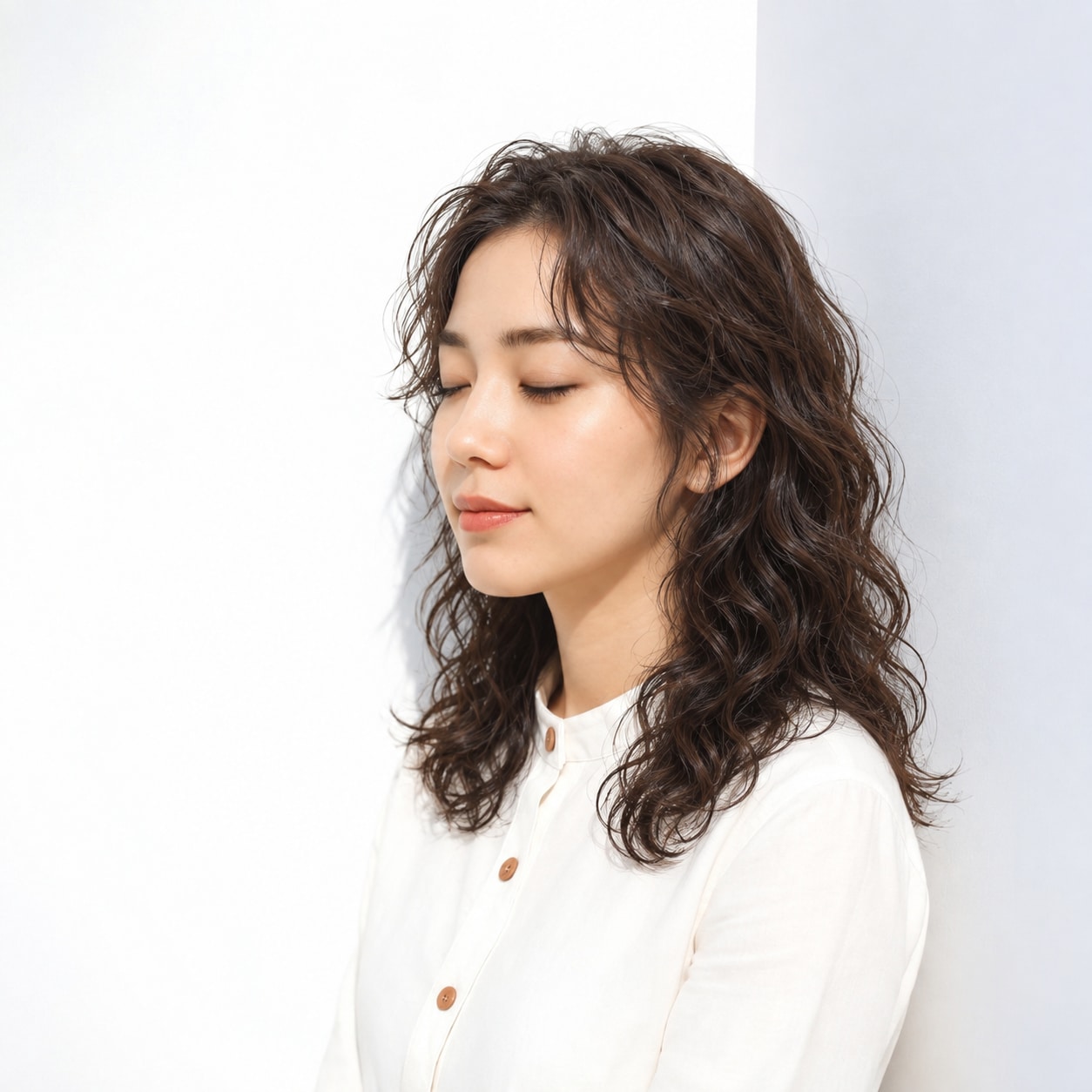 3. セミロングパーマ × 強め × 顔まわりカール：顔まわりに厚みが加わり、ボブの輪郭がやわらかく見えます