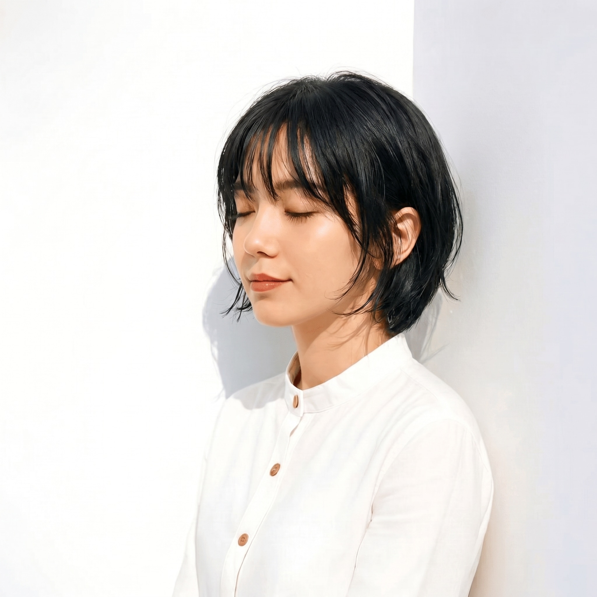 3. ダークグレー×ショートボブ: 丸みとレイヤーで引き締まる動き